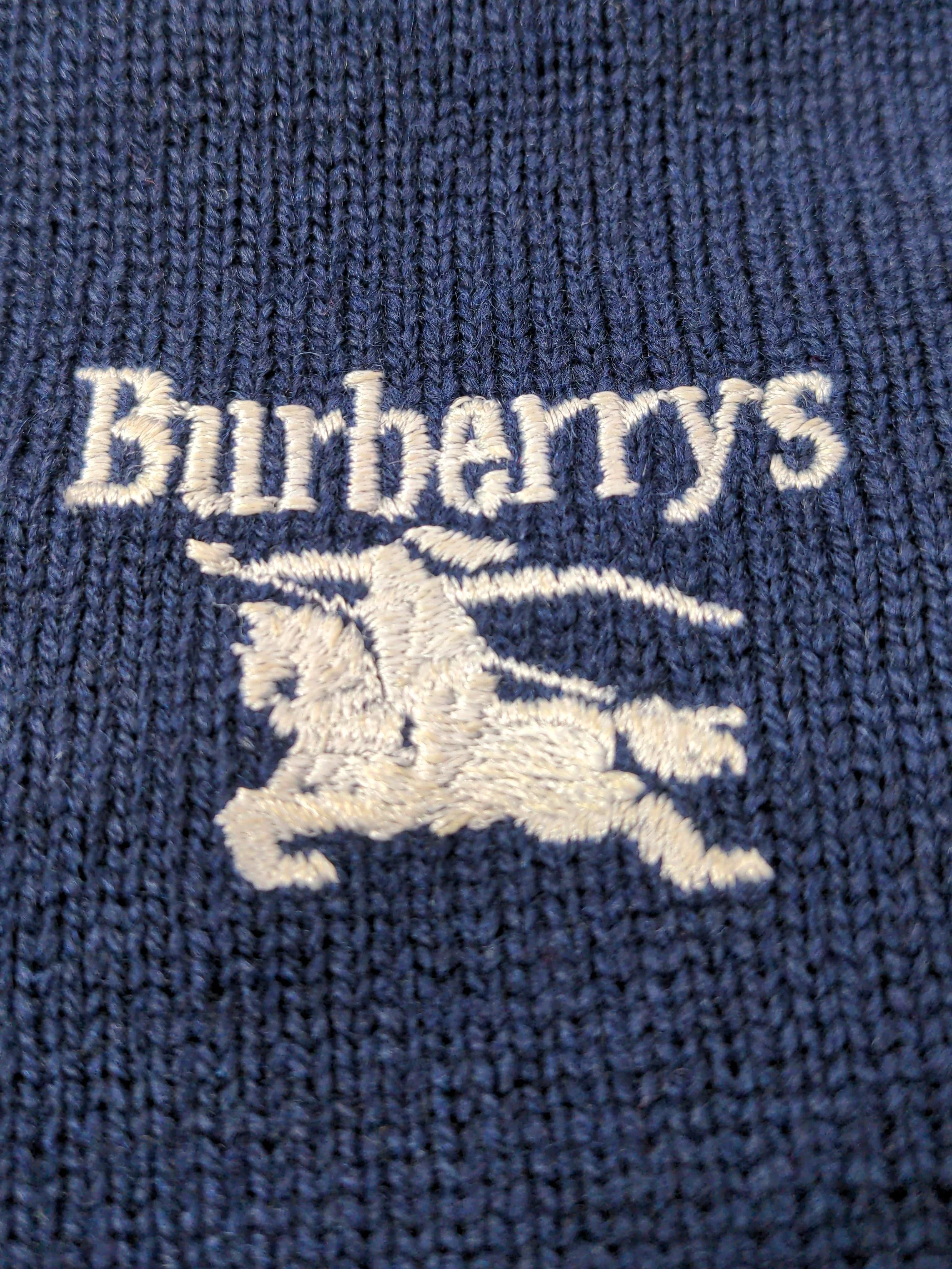 Burberry Men's Jumper Chest: 40 in Blue 100% Wool V-Neck Pullover - Image 5