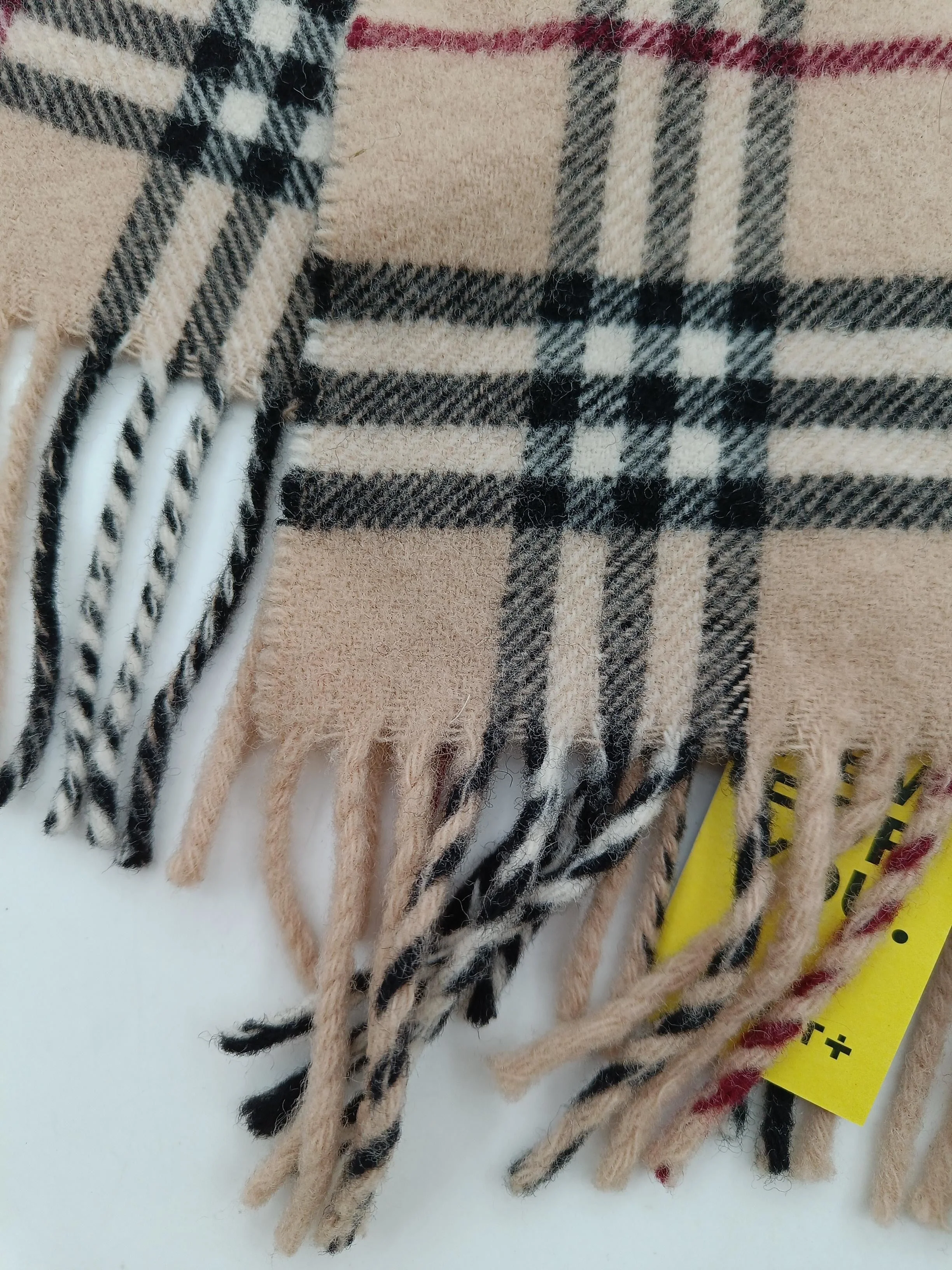 Burberry Men's Scarf Cream Checkered 100% Wool Scarf - Image 4