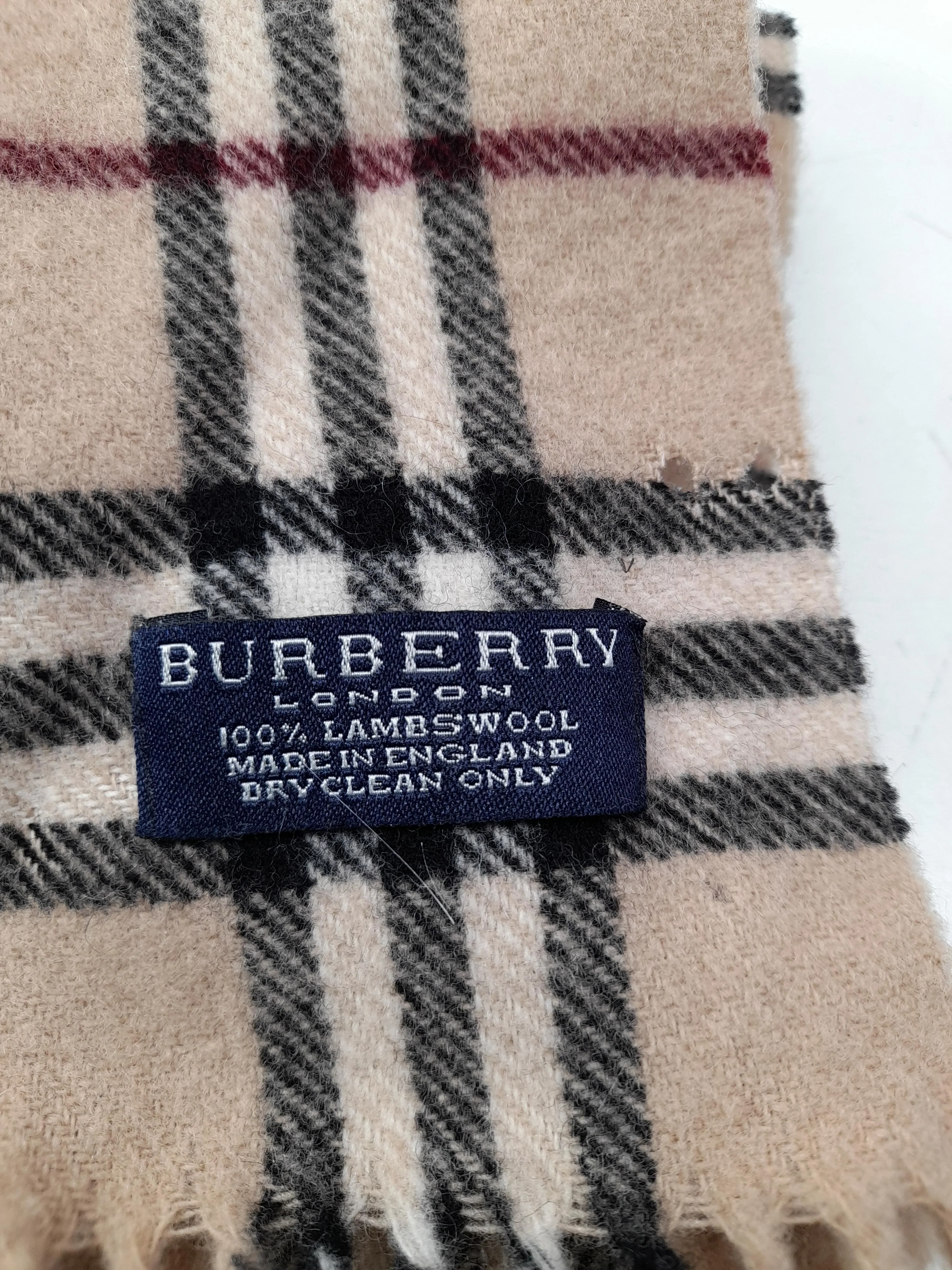 Burberry Men's Scarf Cream Checkered 100% Wool Scarf - Image 6