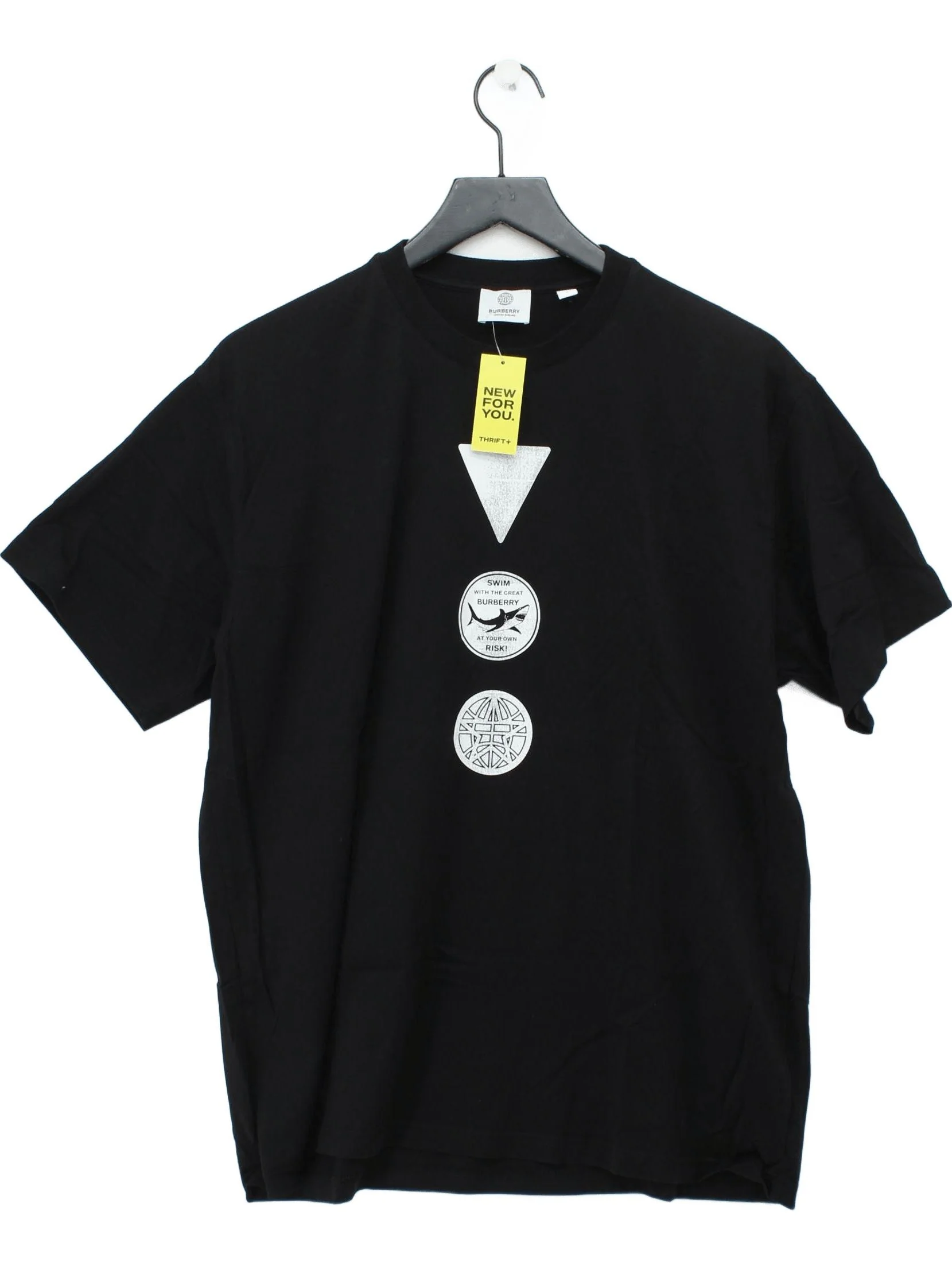 Burberry Men's T-Shirt M Black Graphic Cotton with Elastane Basic