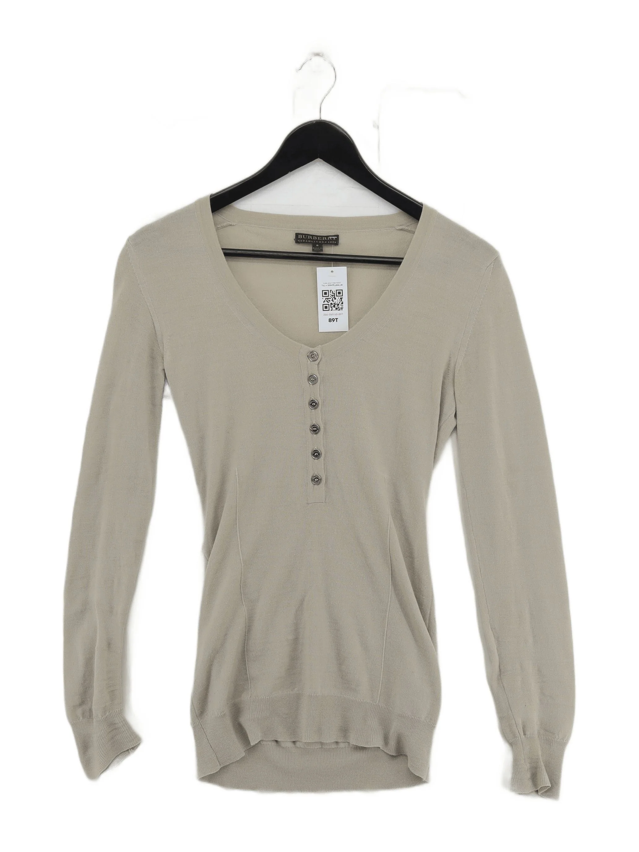 Burberry Women's Top S Cream 100% Wool Long Sleeve V-Neck Basic