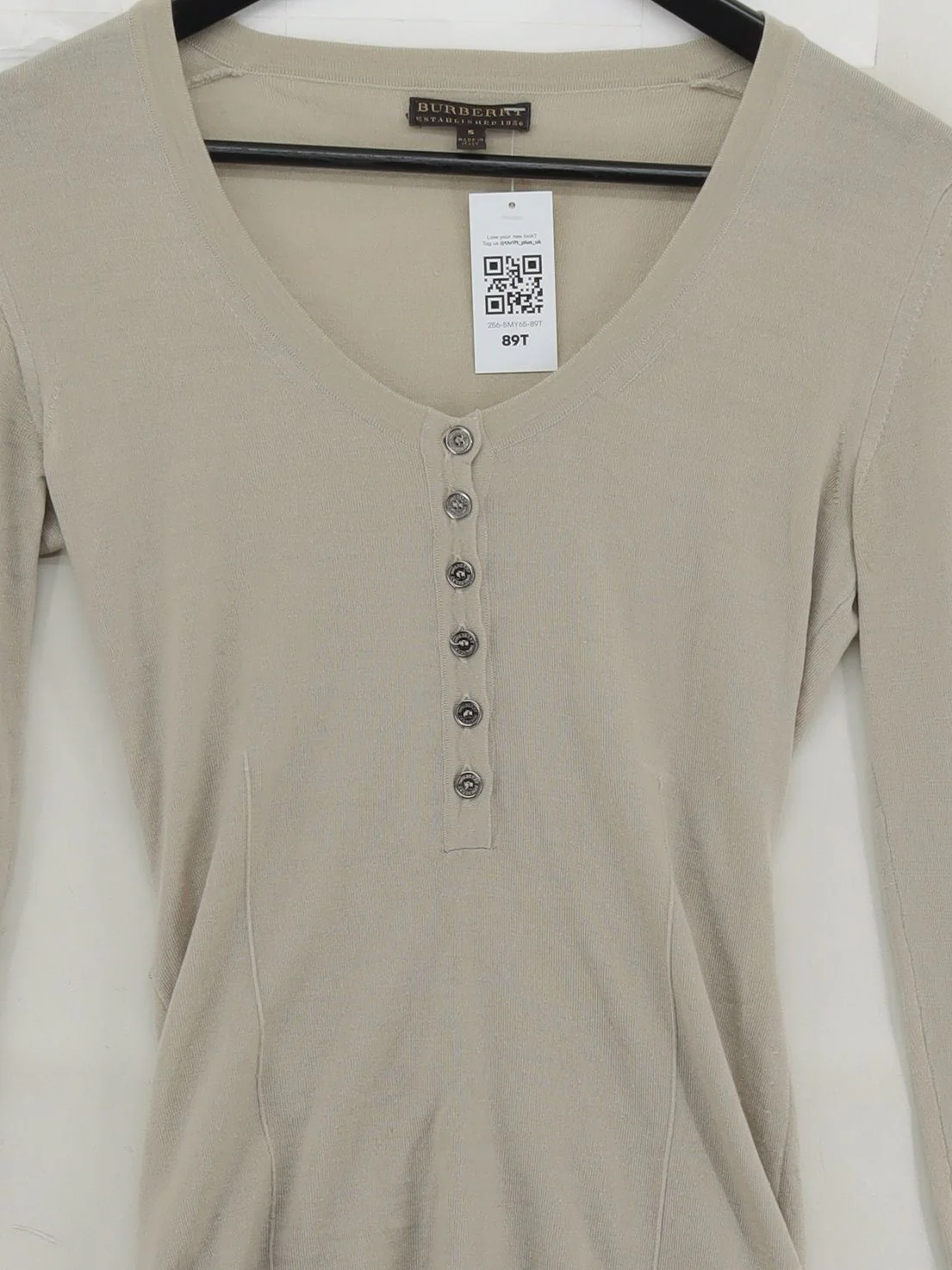 Burberry Women's Top S Cream 100% Wool Long Sleeve V-Neck Basic - Image 3