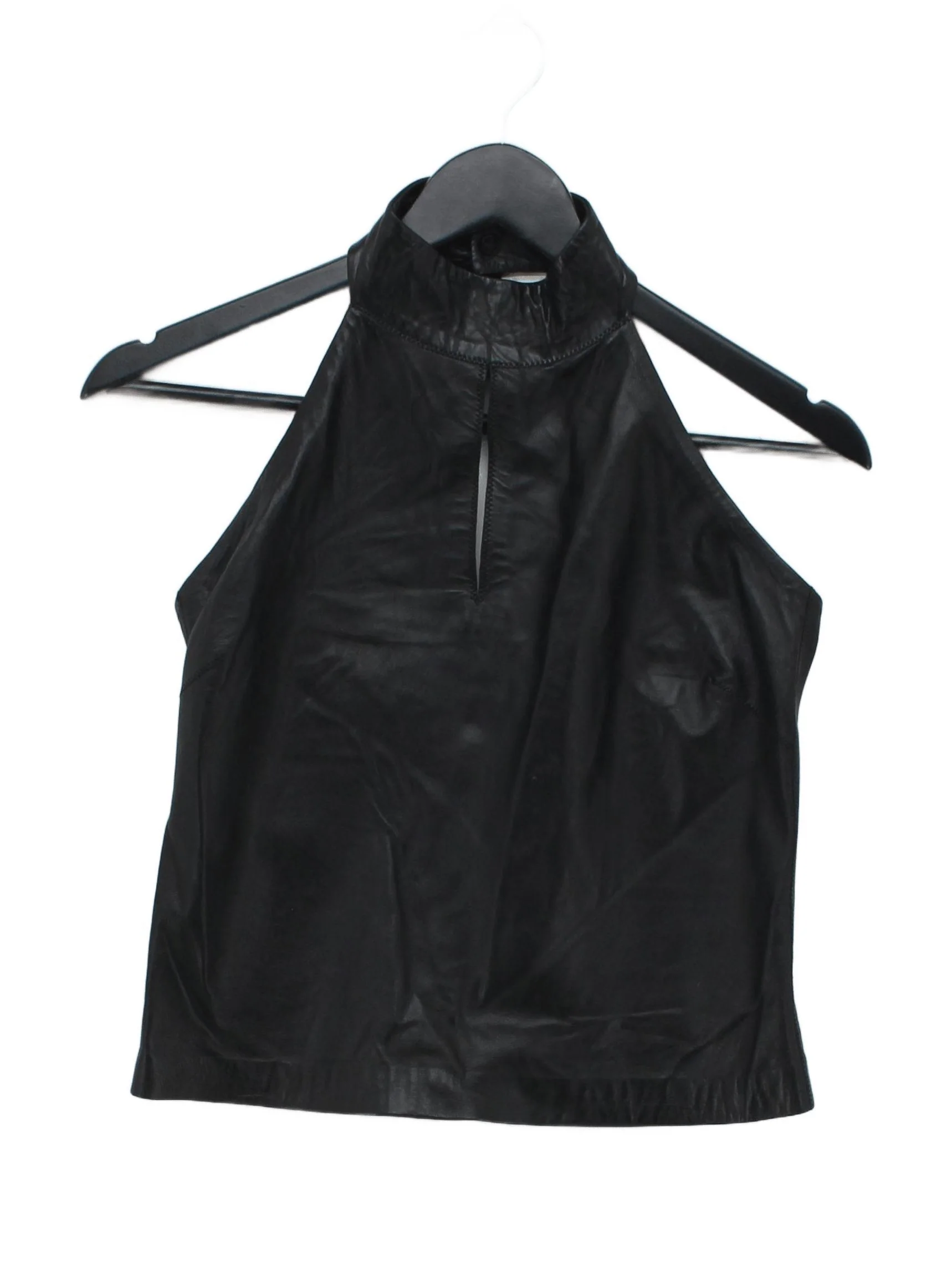 Burberry Women's Top UK 8 Black 100% Leather Sleeveless High Neck Basic