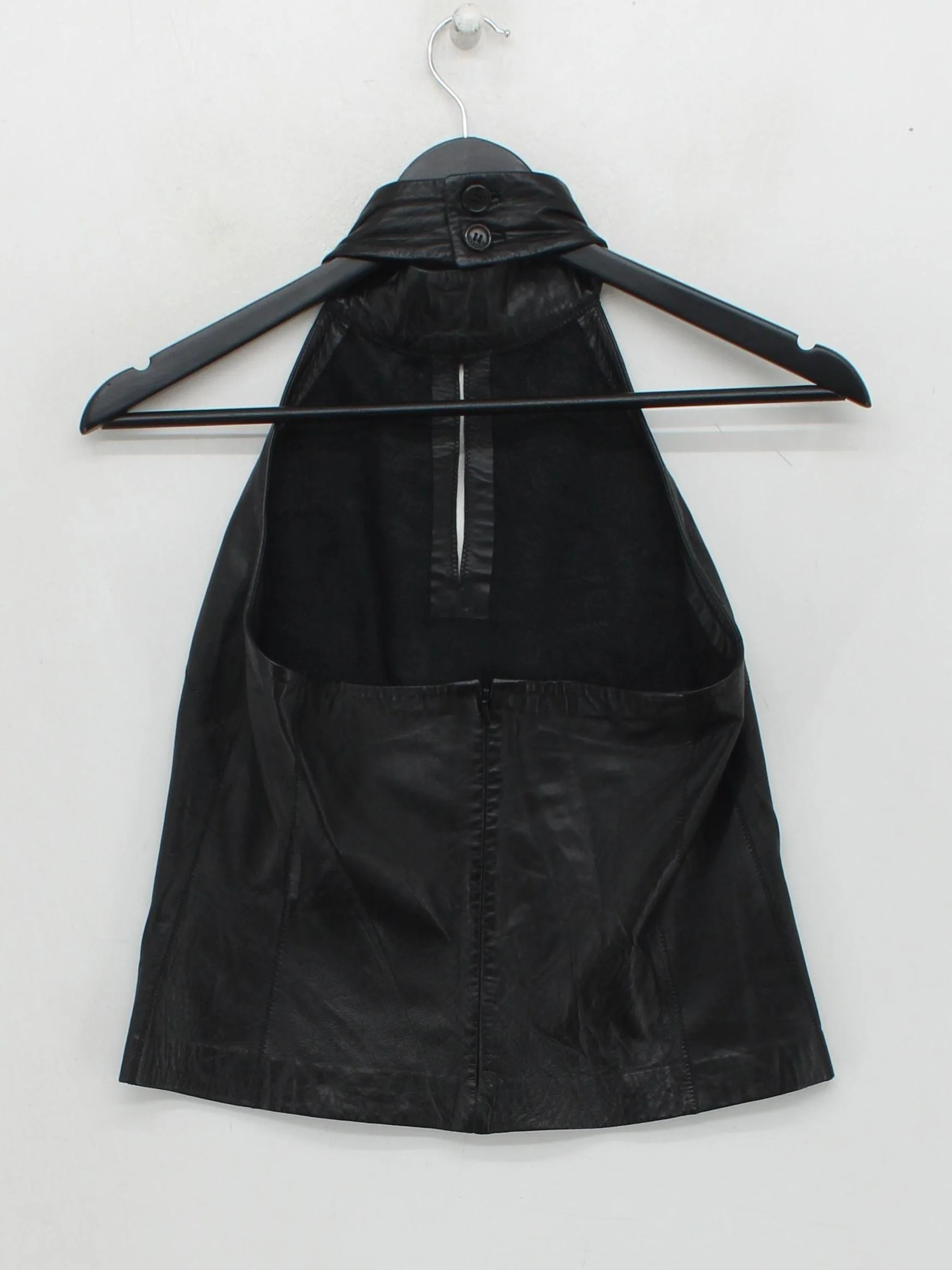 Burberry Women's Top UK 8 Black 100% Leather Sleeveless High Neck Basic - Image 2