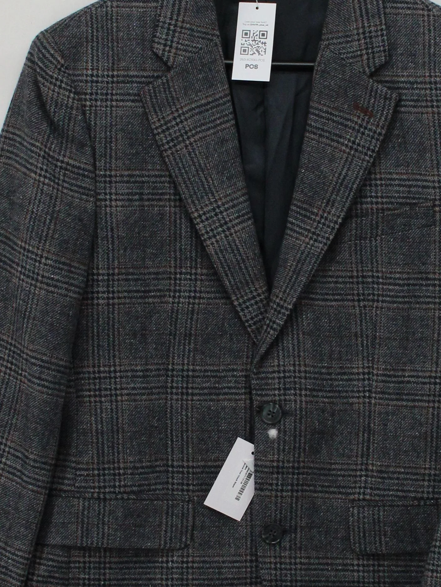 Burton Men's Blazer S Grey Checkered Polyester with Wool, Viscose Overcoat - Image 3