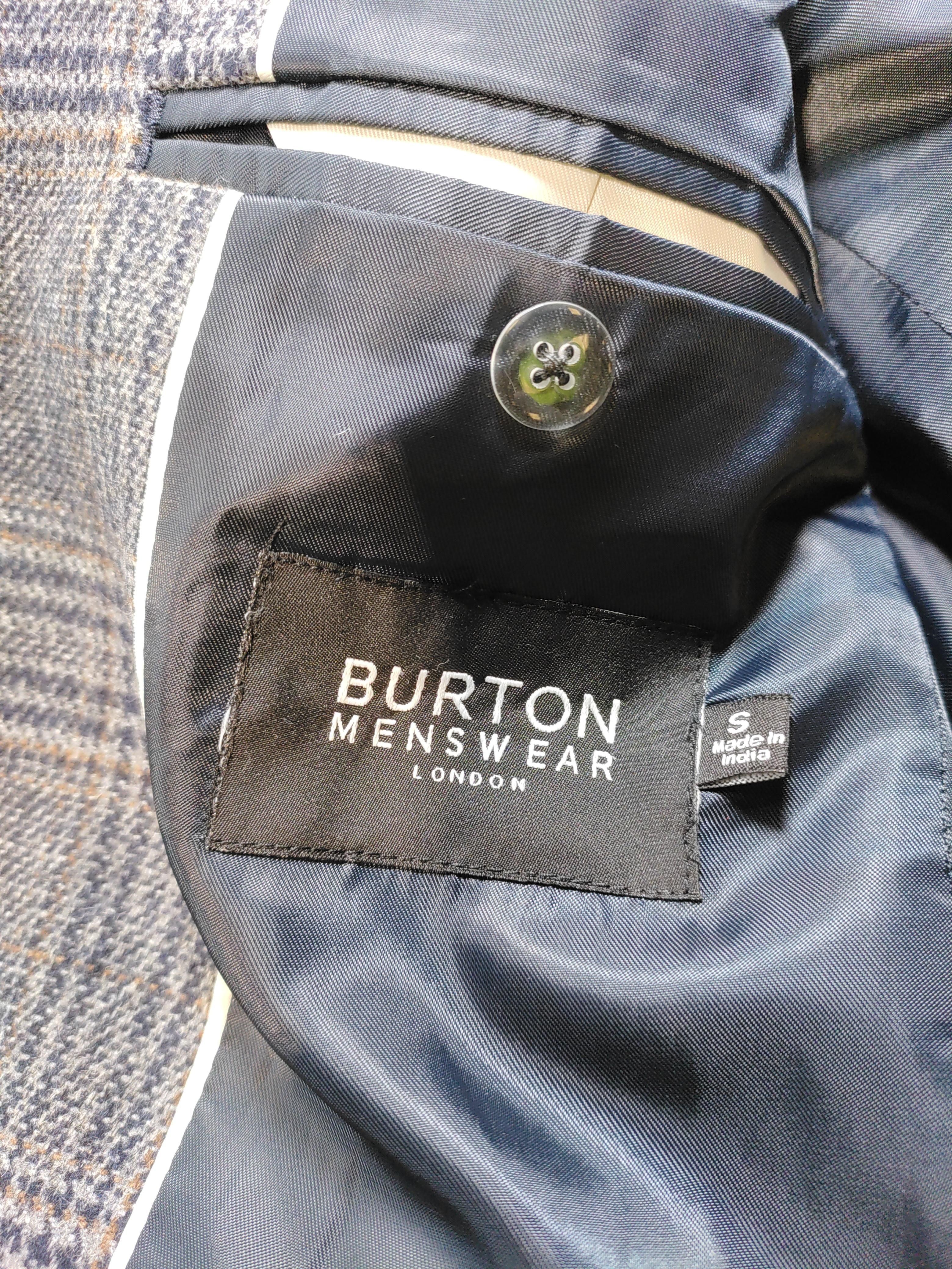 Burton Men's Blazer S Grey Checkered Polyester with Wool, Viscose Overcoat - Image 5