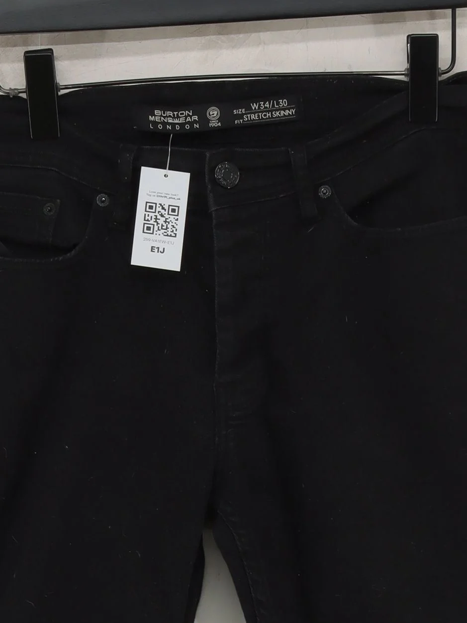 Burton Men's Jeans W 32 in; L 32 in Black Cotton with Elastane, Polyester Skinny - Image 3