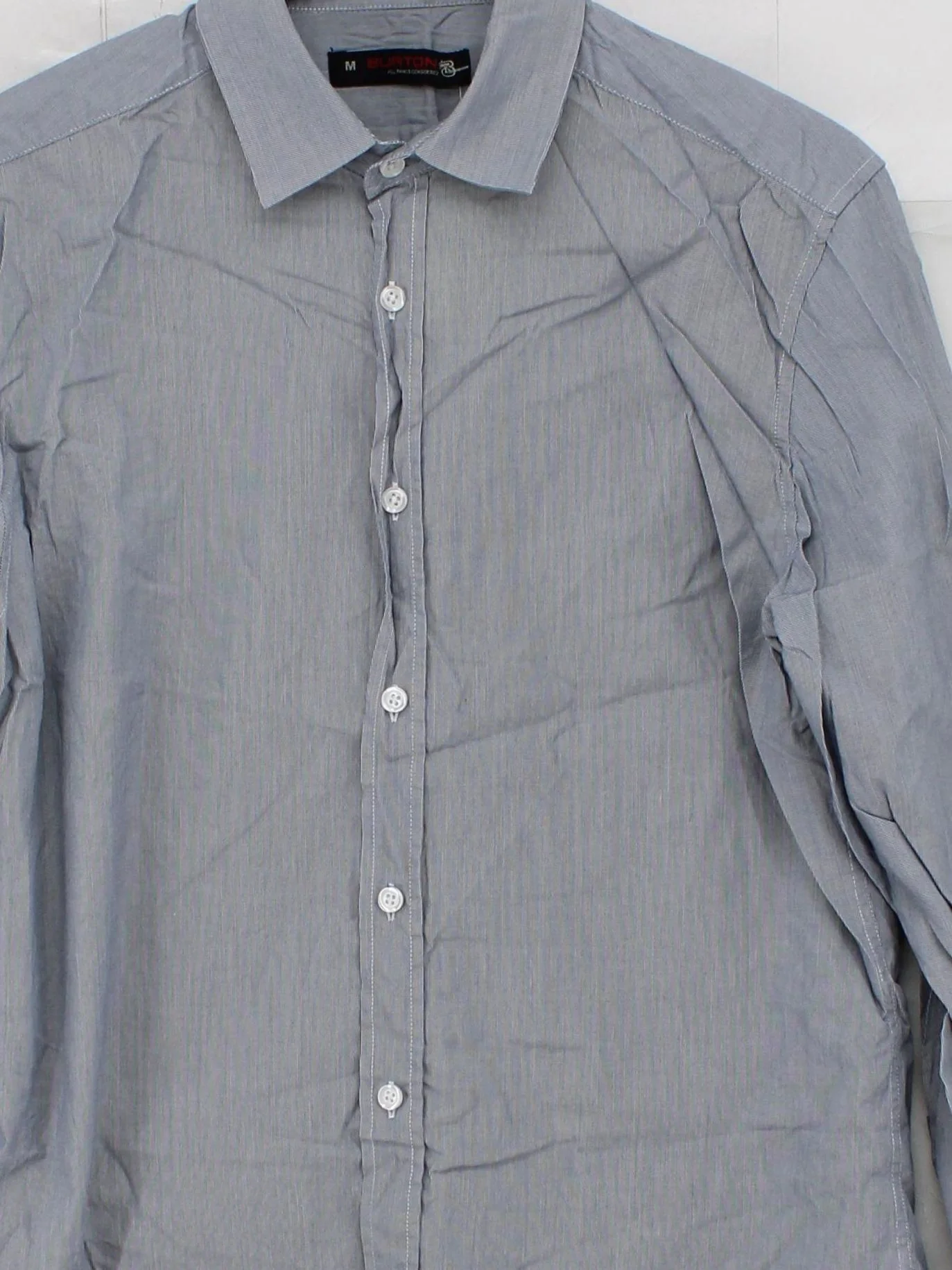 Burton Men's Shirt M Grey Striped 100% Cotton Basic - Image 3