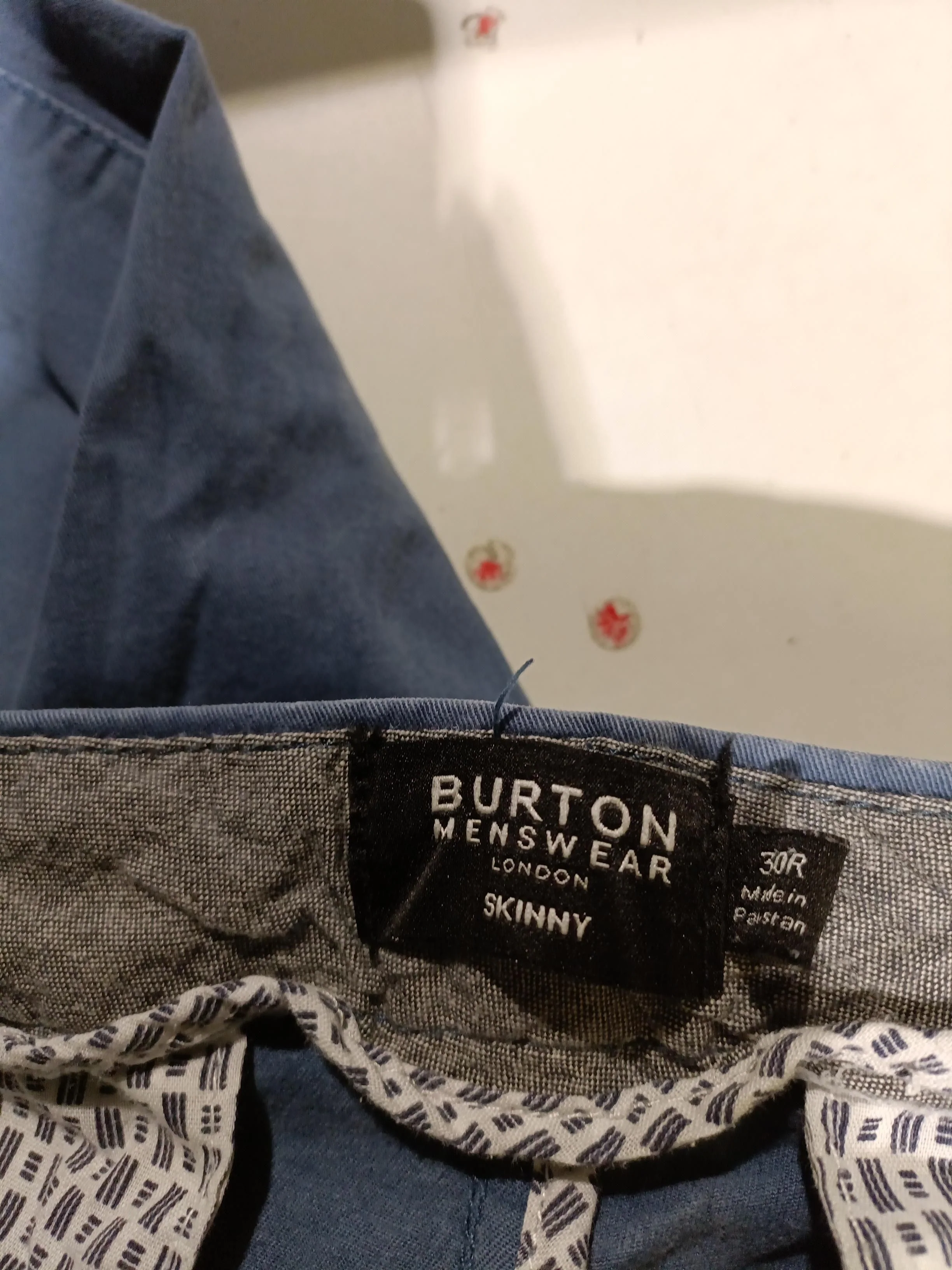 Burton Men's Trousers W 30 in Blue Cotton with Elastane Tapered Chino - Image 6