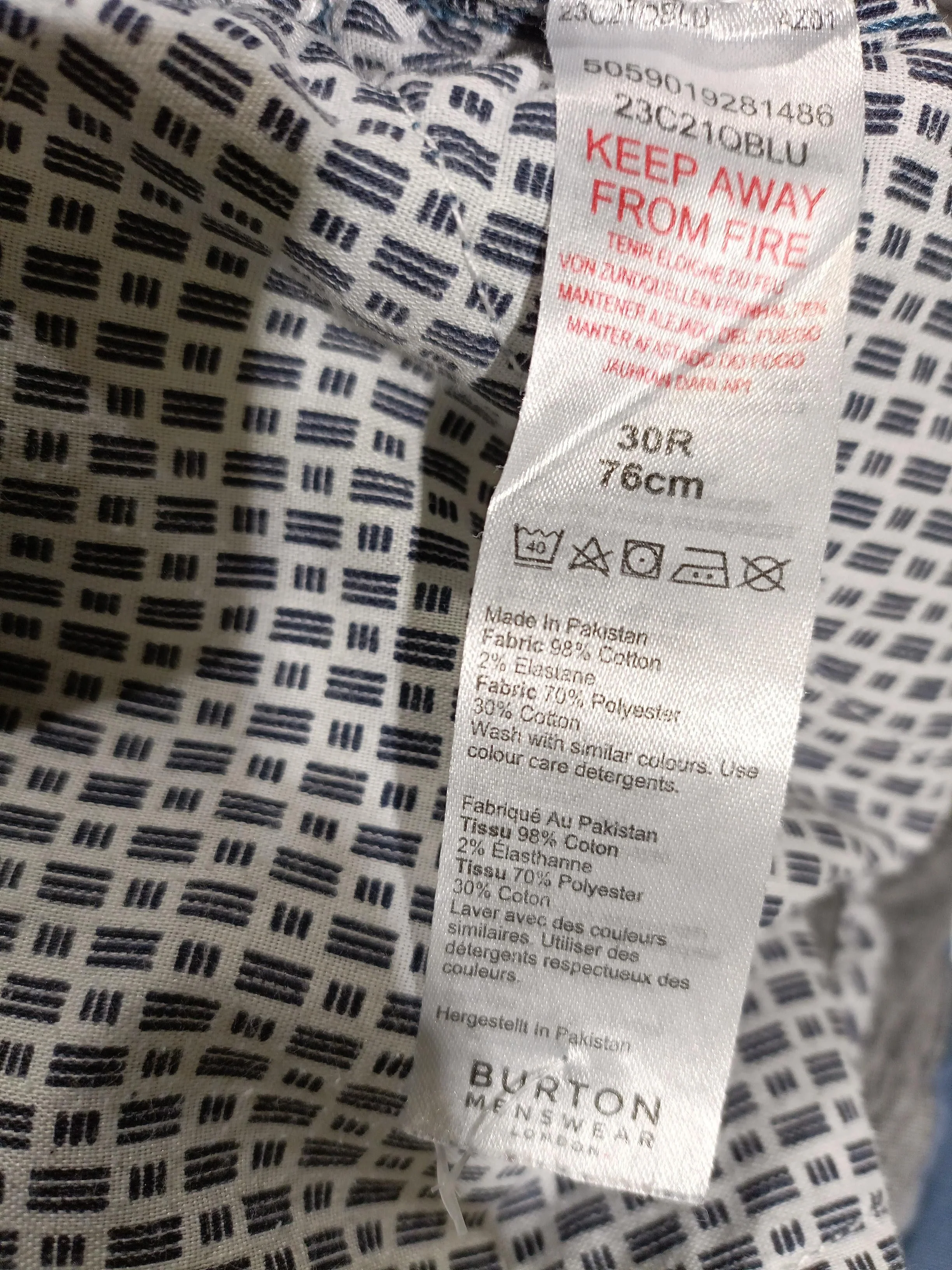 Burton Men's Trousers W 30 in Blue Cotton with Elastane Tapered Chino - Image 7