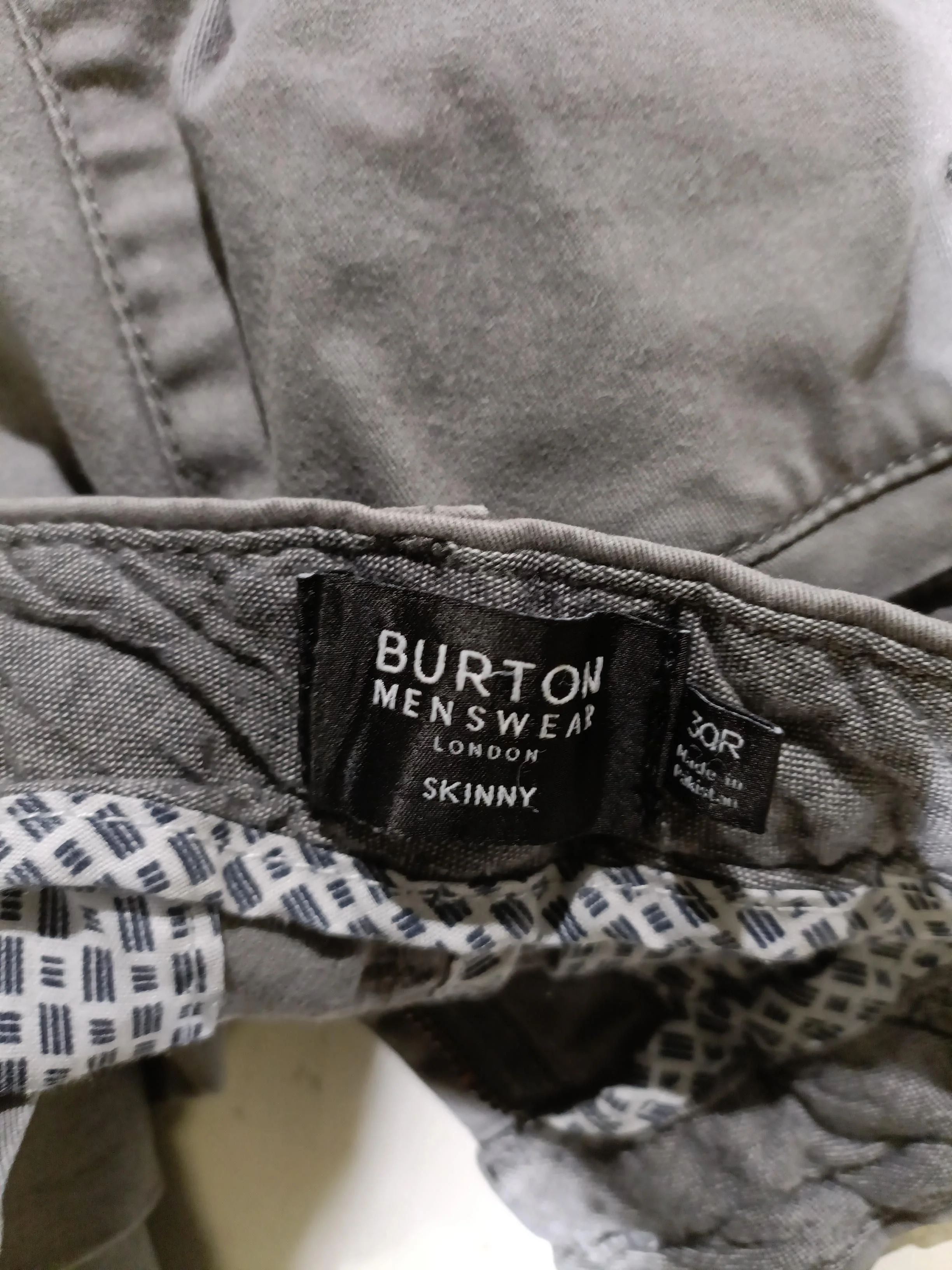 Burton Men's Trousers W 30 in Grey Cotton with Elastane Tapered Chino - Image 6