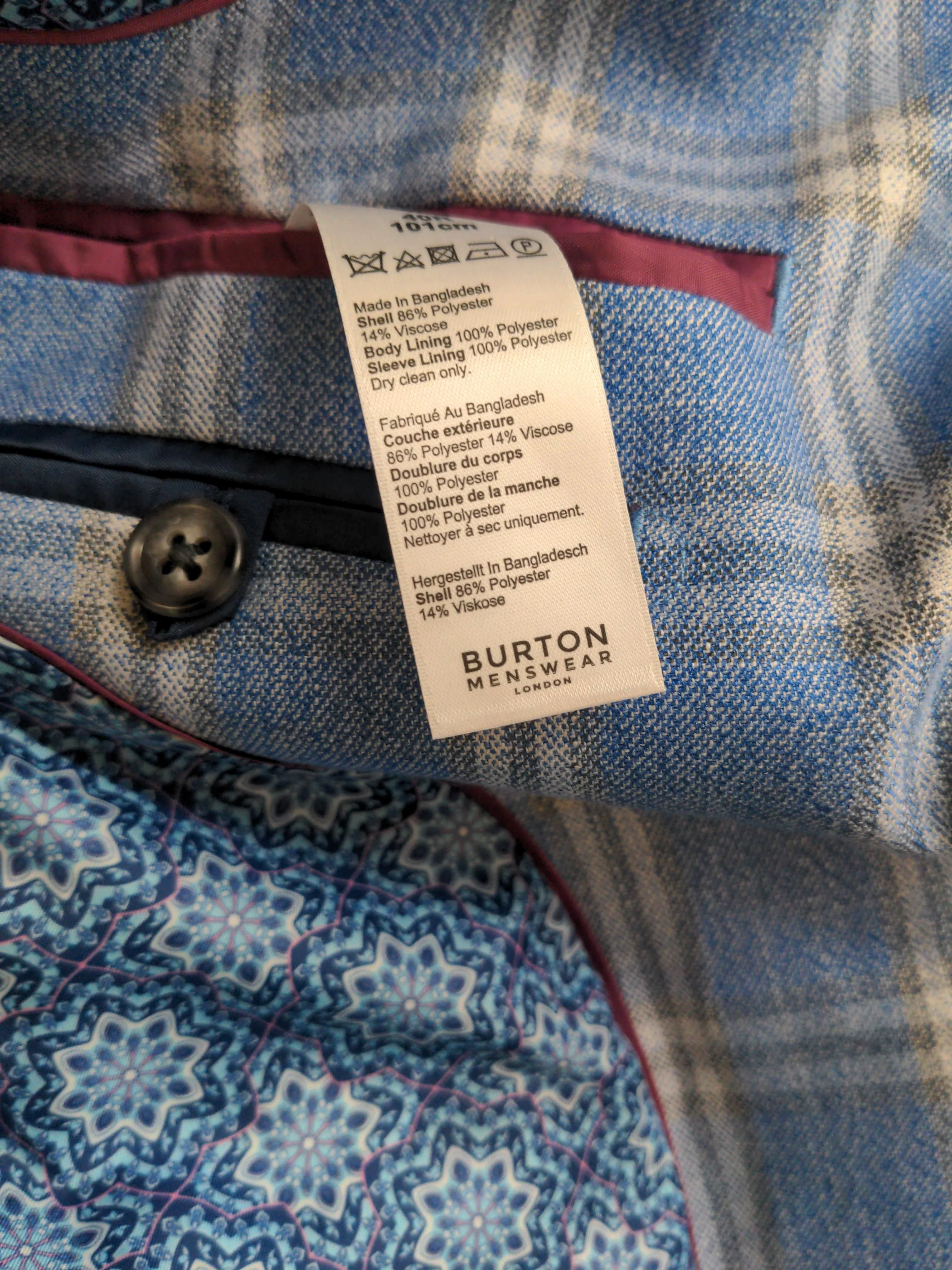Burton Men's Two Piece Suit Chest: 40 in Blue Polyester with Viscose 2 Piece - Image 6