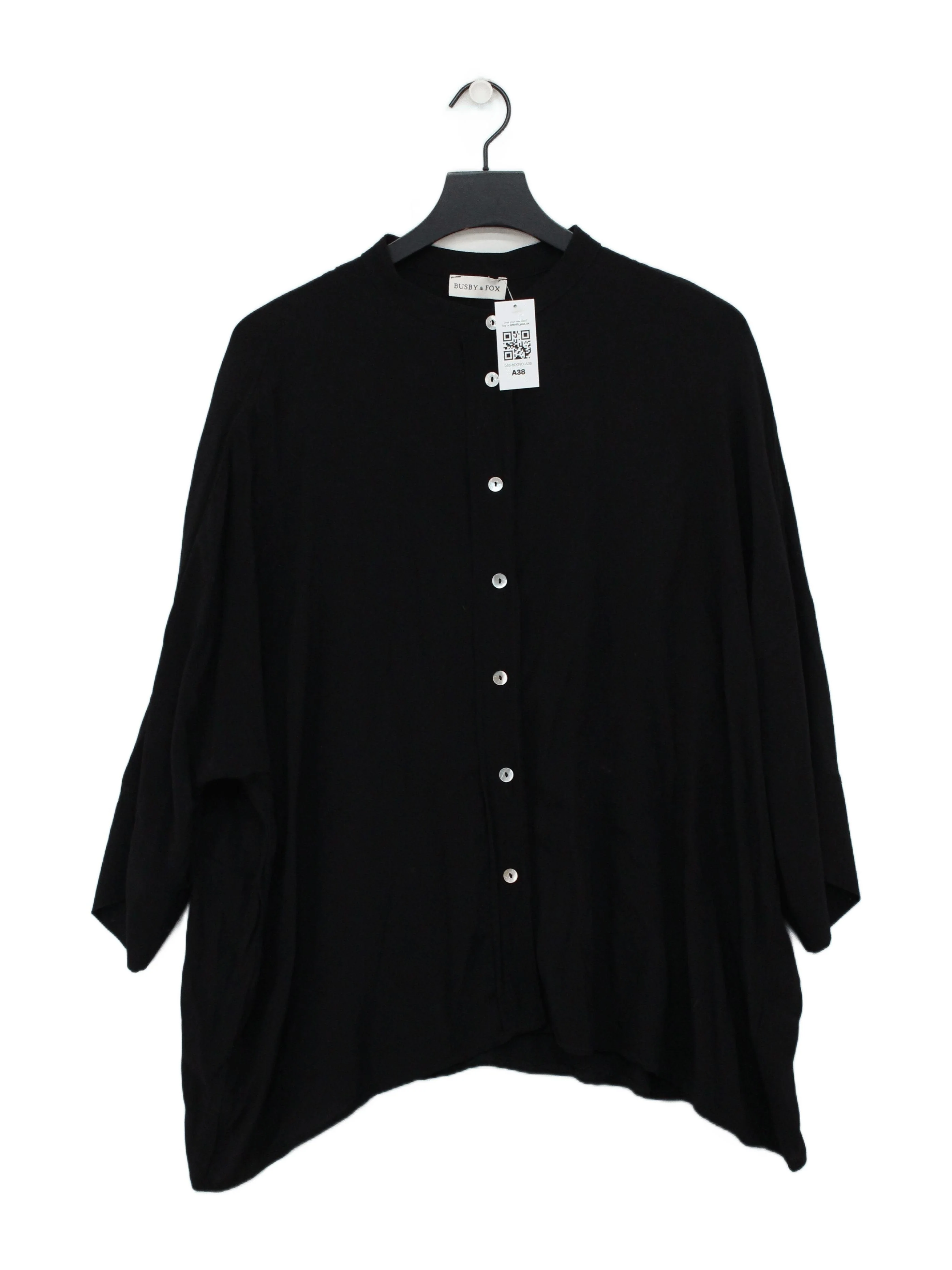 Busby & Fox Women's Shirt L Black 100% Viscose 3/4 Sleeve Collared Basic