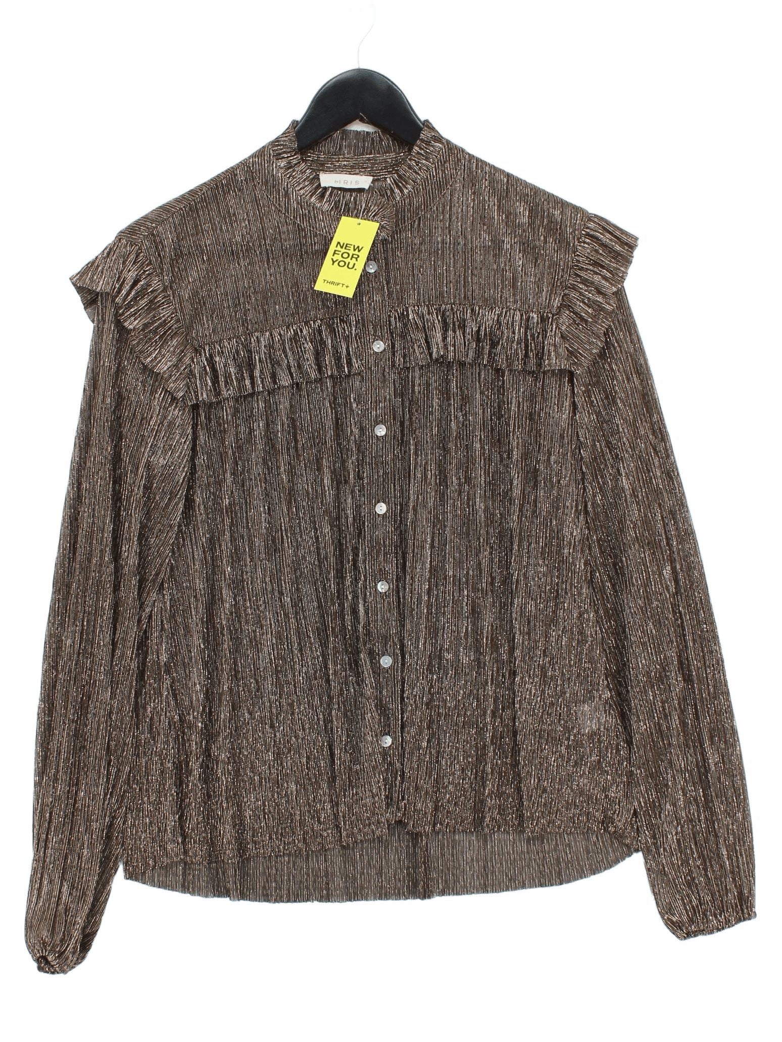 By Iris Women's Top S Brown Polyester with Other Long Sleeve High Neck Basic