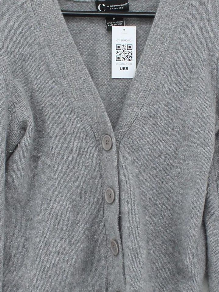 C By Bloomingdale's Women's Cardigan M Grey 100% Cashmere V-Neck Cardigan - Image 3