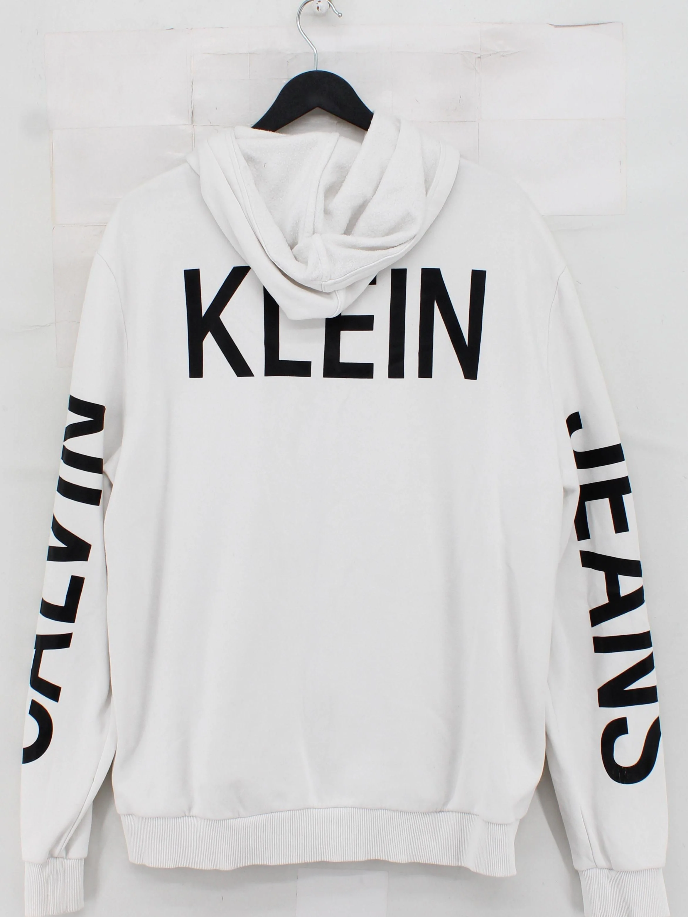 Calvin Klein Men's Hoodie L White Graphic Cotton with Polyester Pullover - Image 2