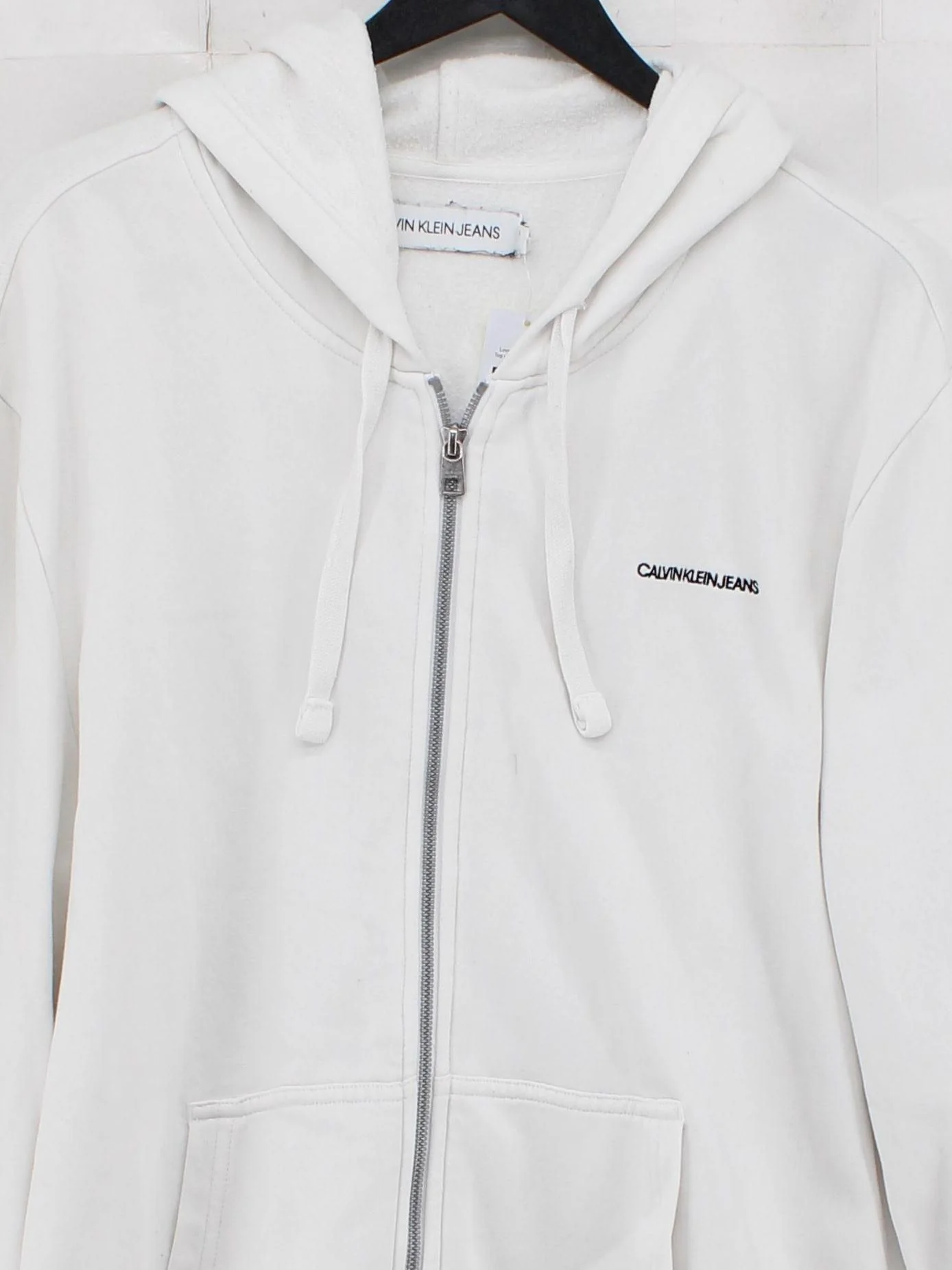 Calvin Klein Men's Hoodie L White Graphic Cotton with Polyester Pullover - Image 3