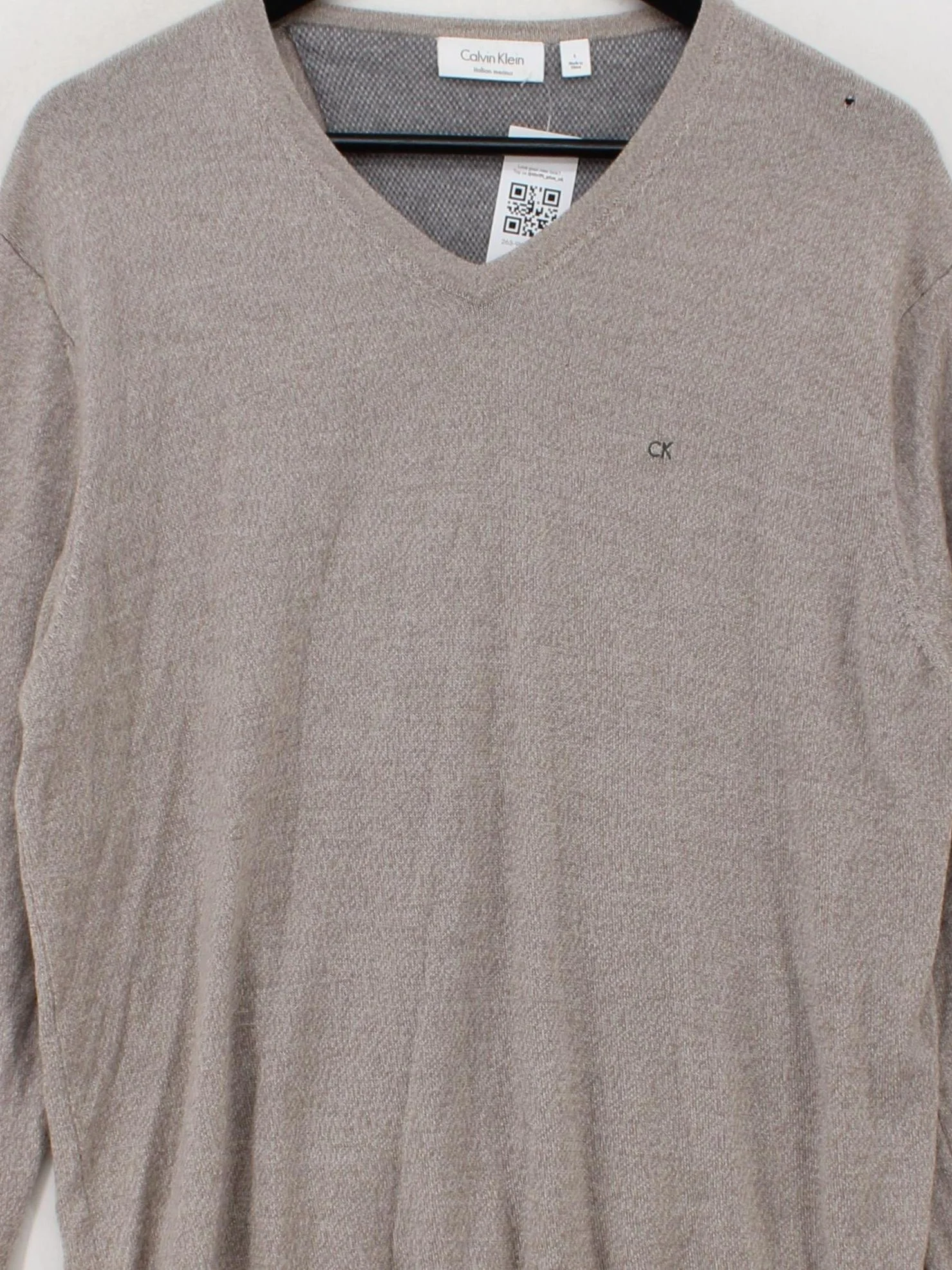 Calvin Klein Men's Jumper L Tan 100% Wool V-Neck Pullover - Image 3