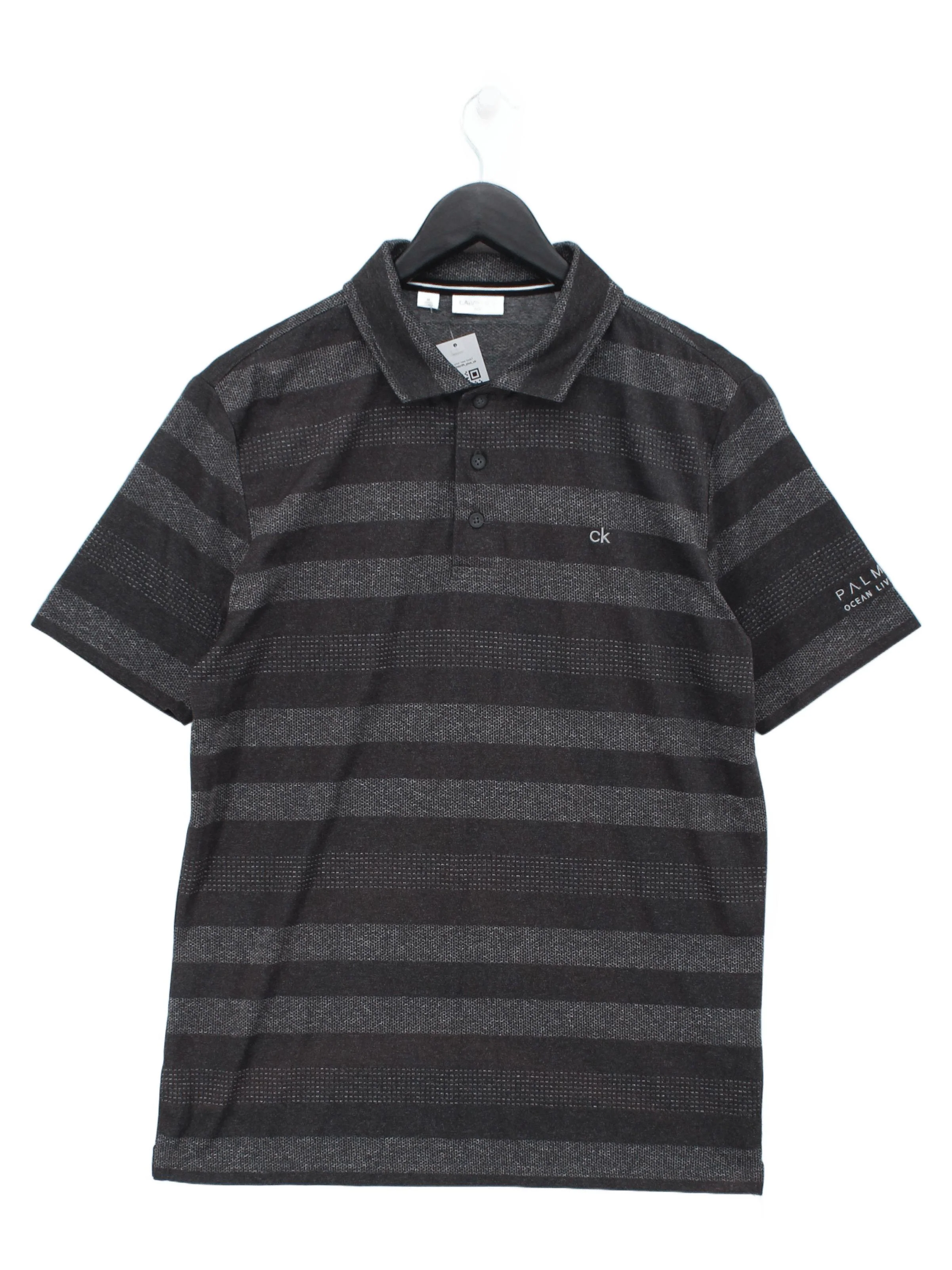 Calvin Klein Men's Polo M Grey Striped 100% Polyester Basic