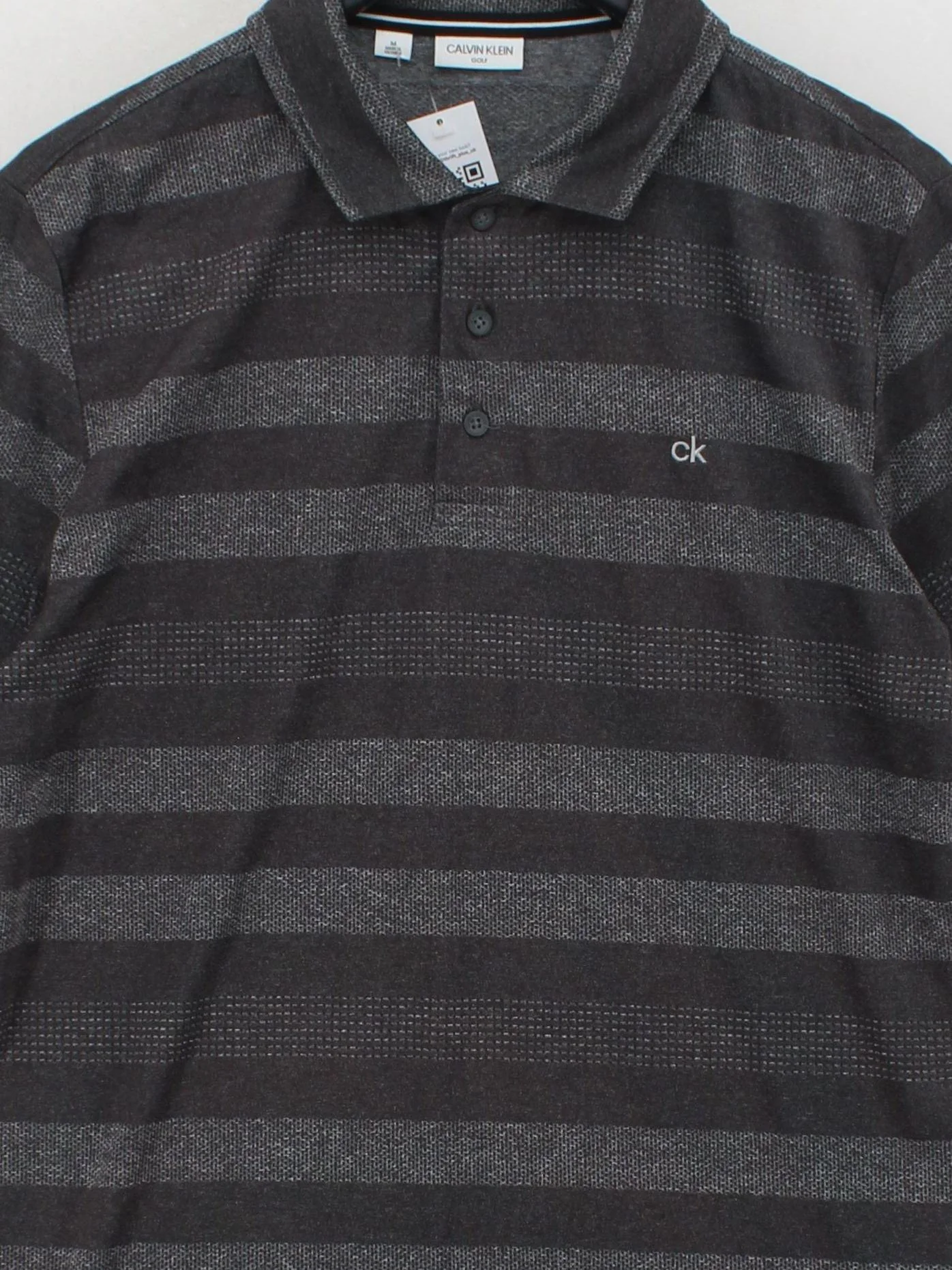 Calvin Klein Men's Polo M Grey Striped 100% Polyester Basic - Image 3