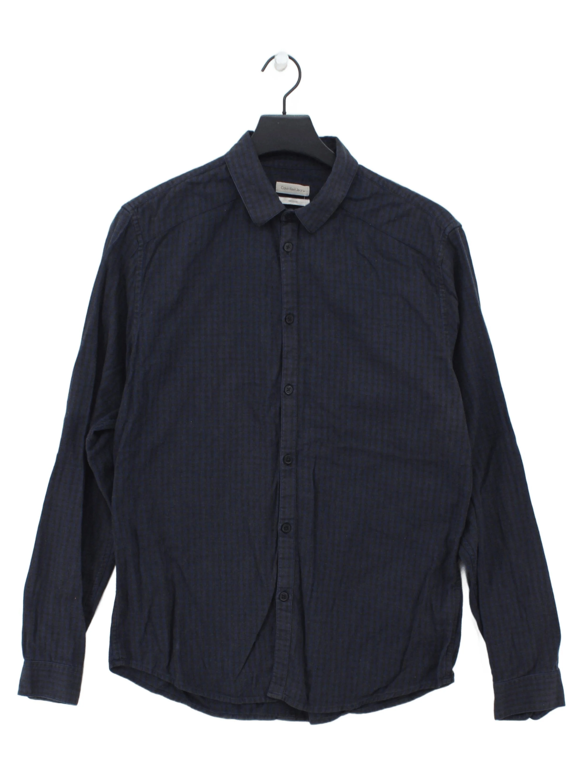 Calvin Klein Men's Shirt M Blue Checkered 100% Cotton Basic