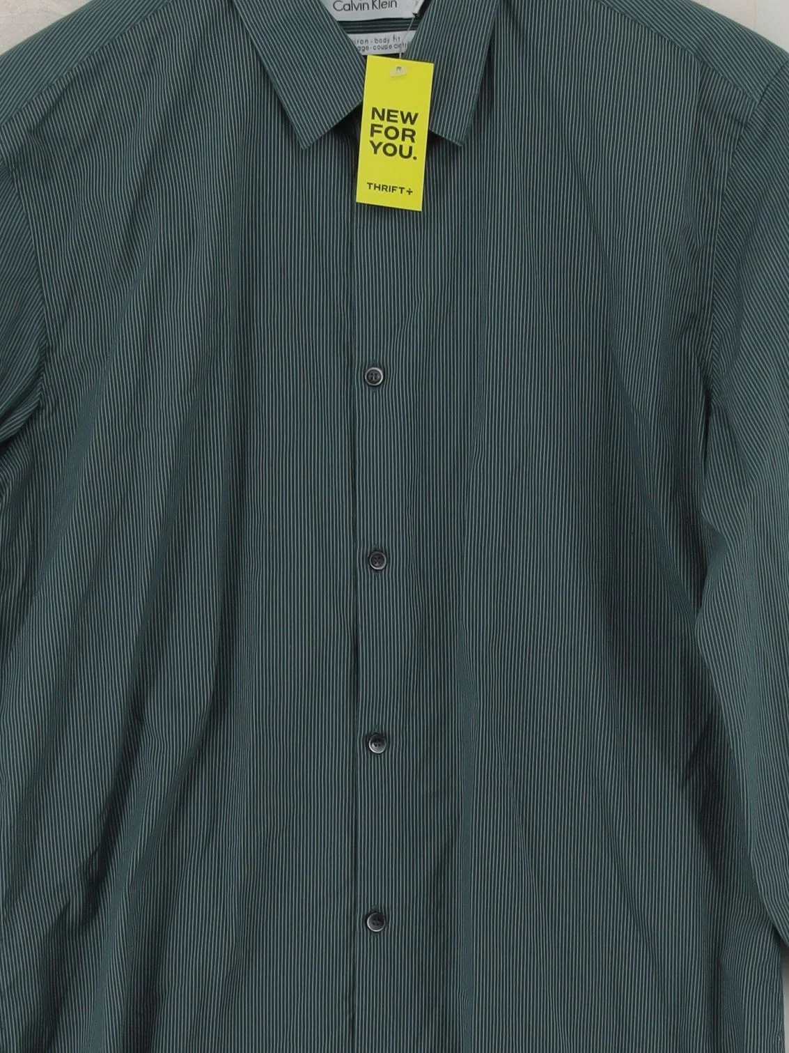 Calvin Klein Men's Shirt M Green Striped Cotton with Elastane Basic - Image 3