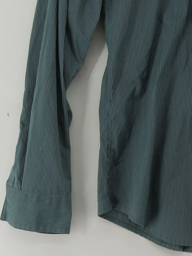 Calvin Klein Men's Shirt M Green Striped Cotton with Elastane Basic - Image 4