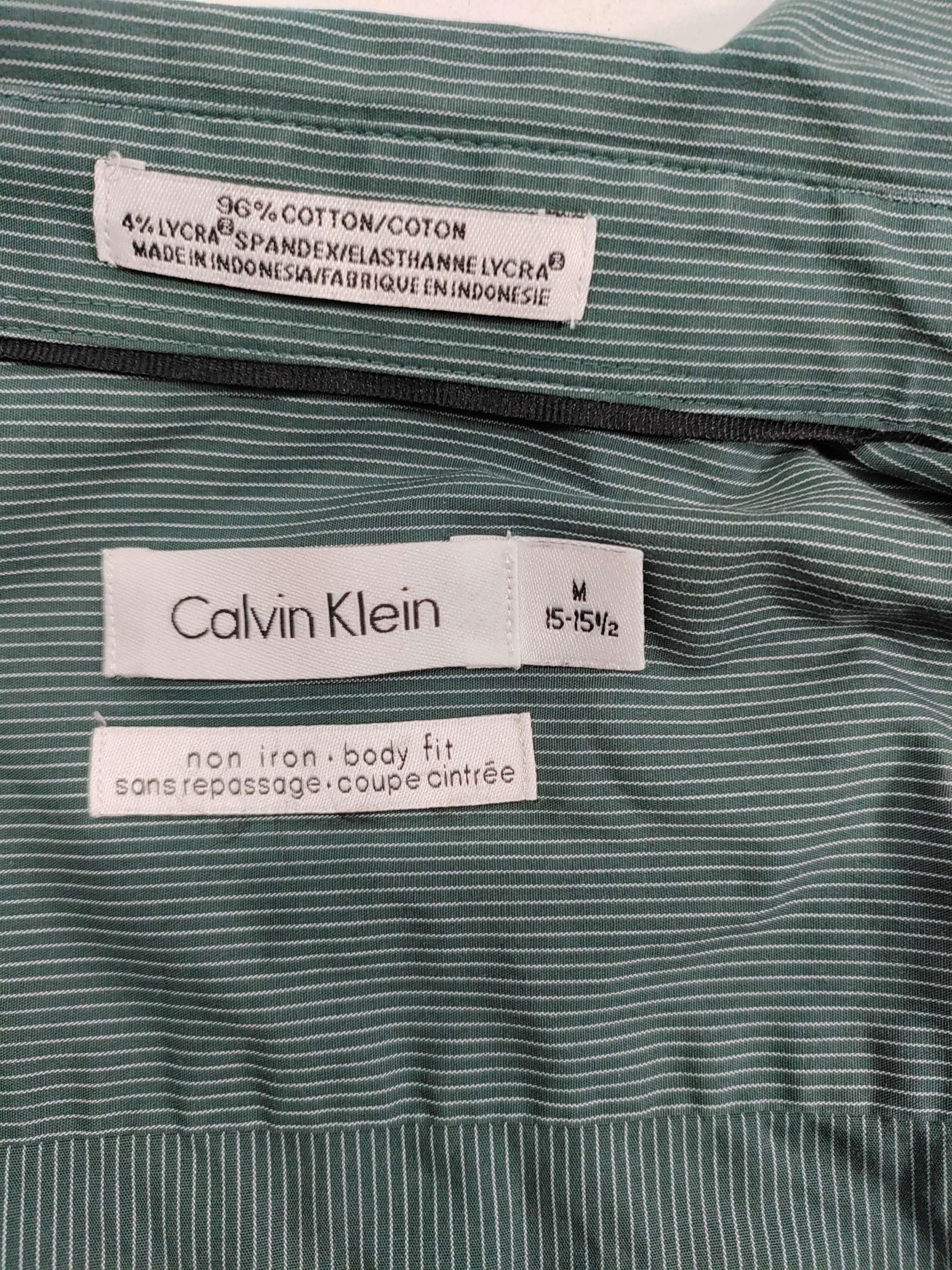 Calvin Klein Men's Shirt M Green Striped Cotton with Elastane Basic - Image 5