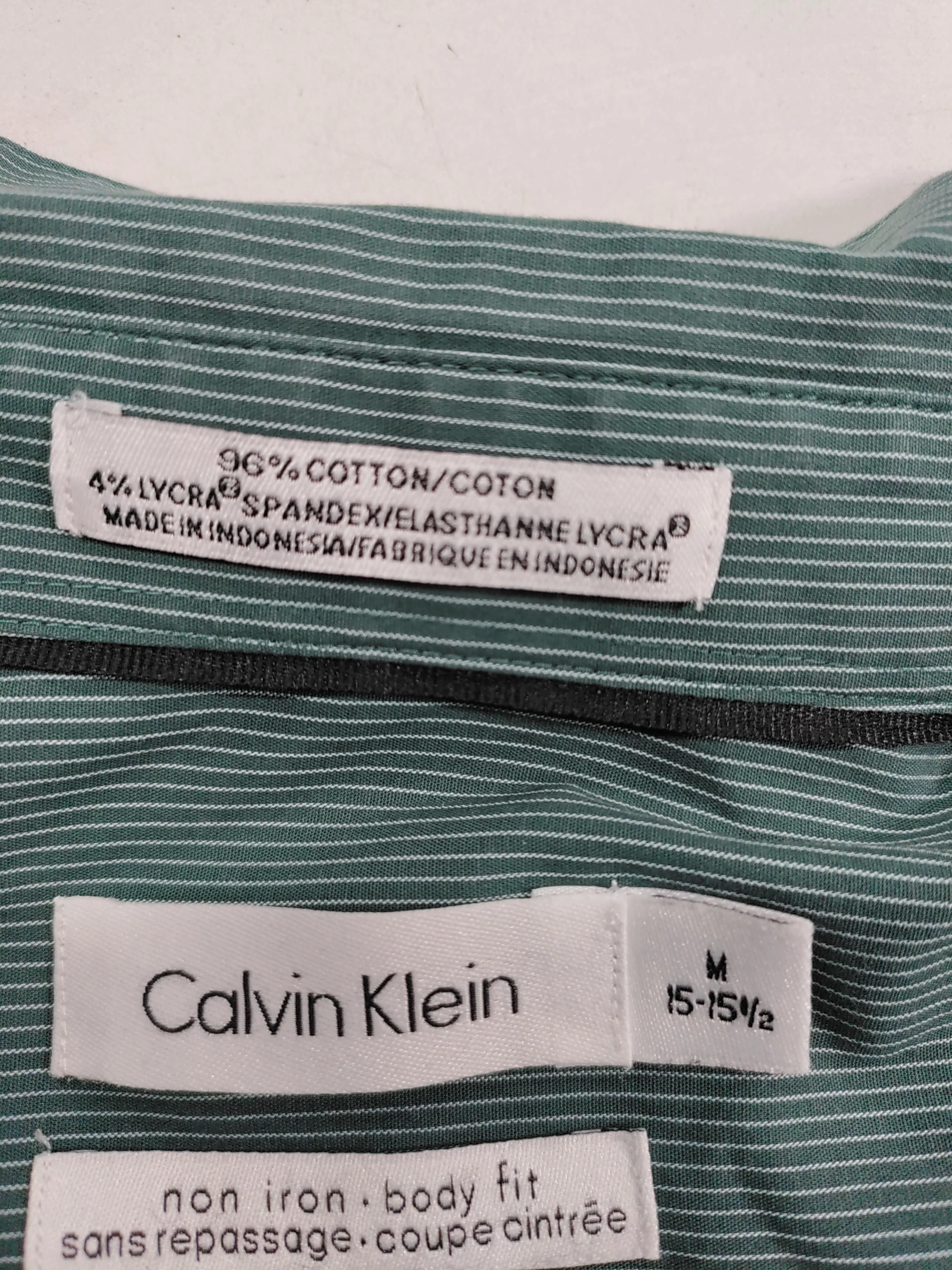 Calvin Klein Men's Shirt M Green Striped Cotton with Elastane Basic - Image 6