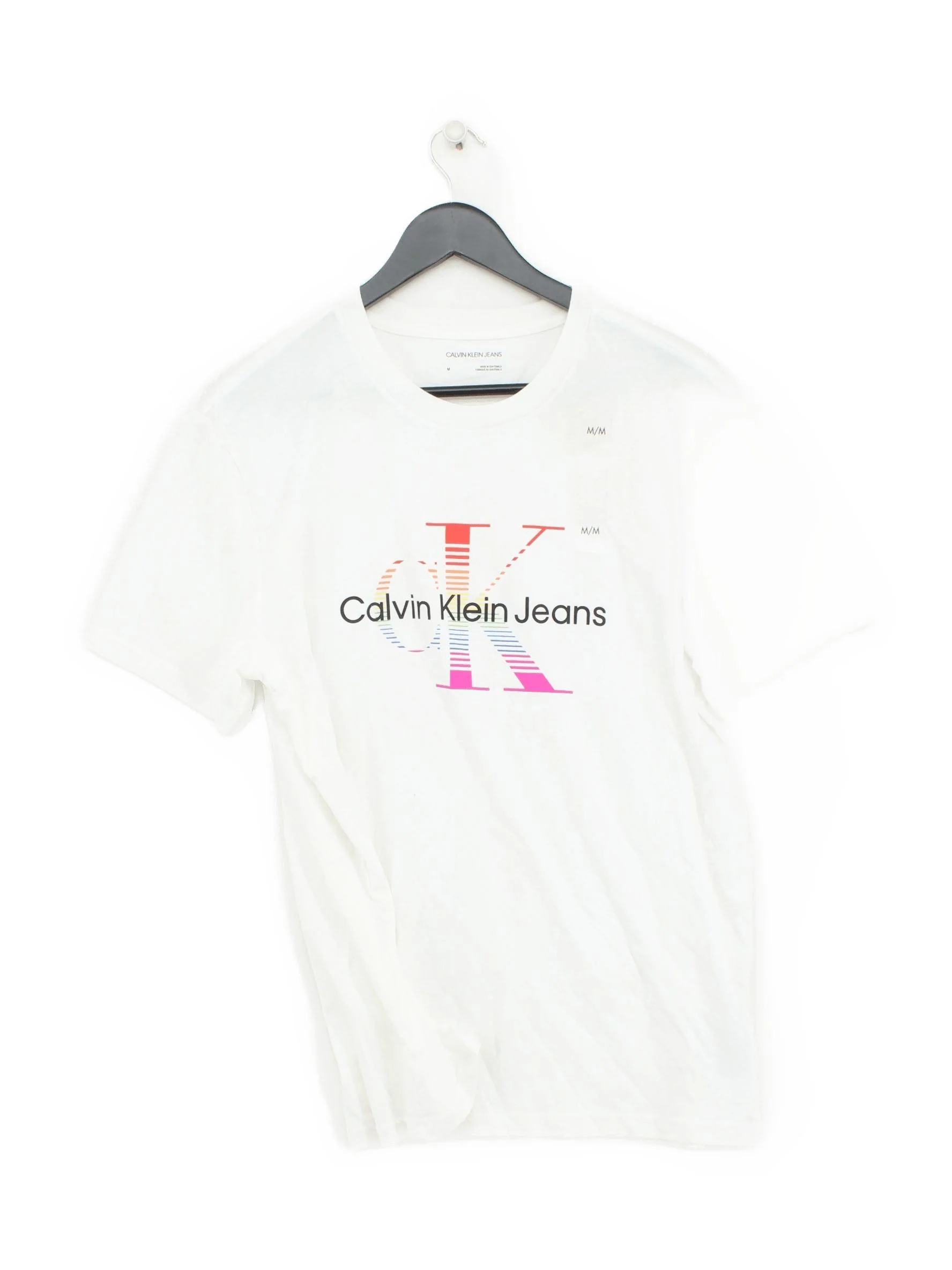Calvin Klein Men's T-Shirt M White Graphic 100% Cotton Basic