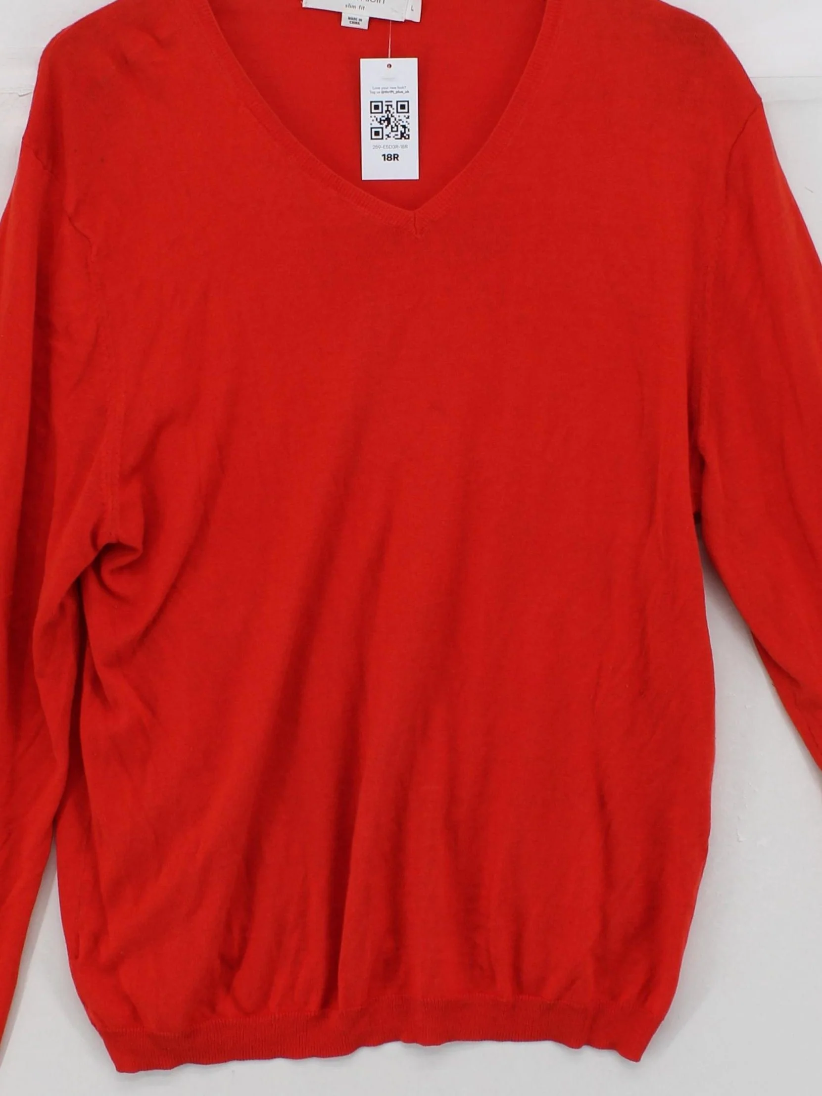 Calvin Klein Women's Jumper L Red Silk with Cotton V-Neck Pullover - Image 3