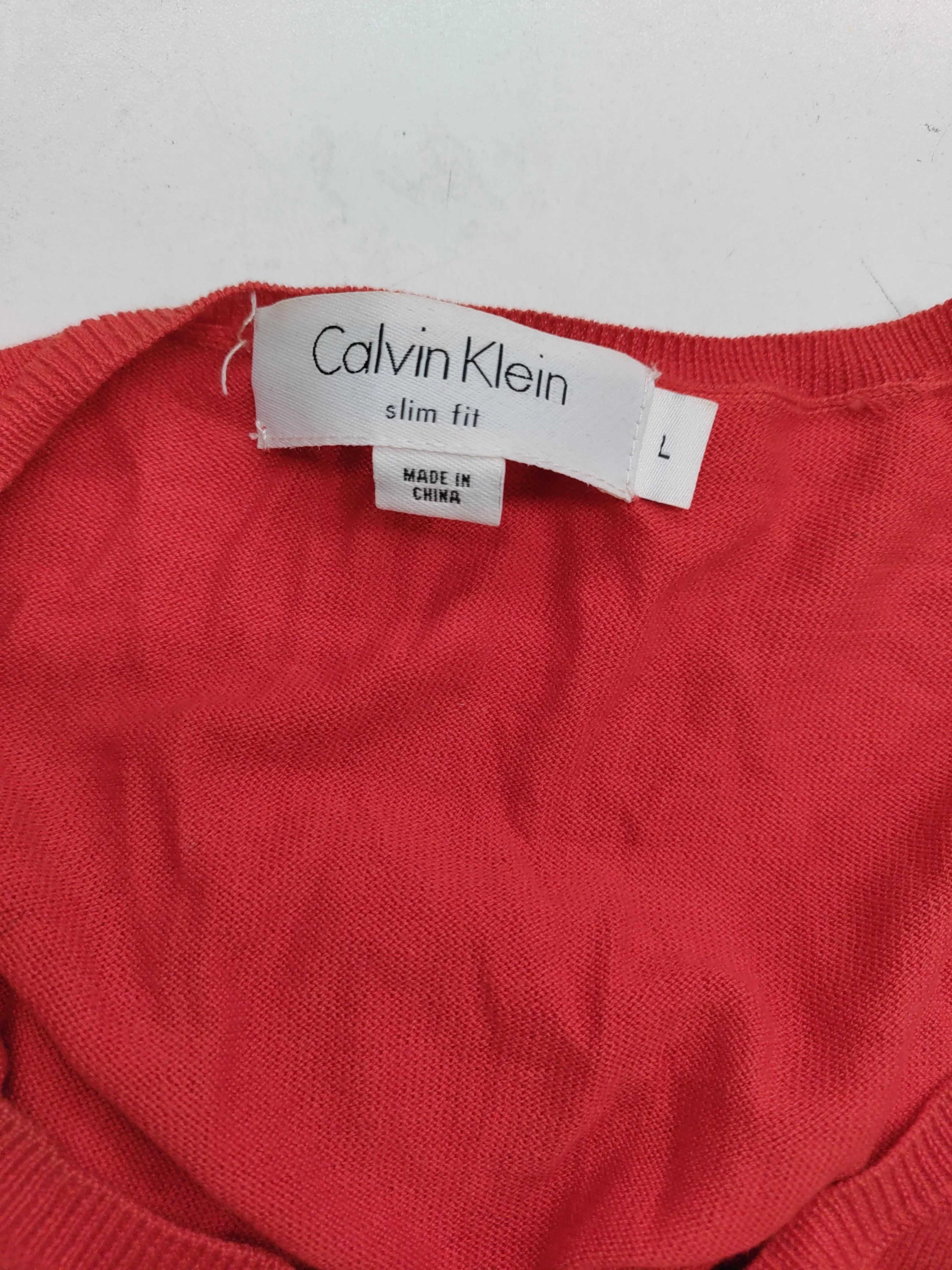 Calvin Klein Women's Jumper L Red Silk with Cotton V-Neck Pullover - Image 5