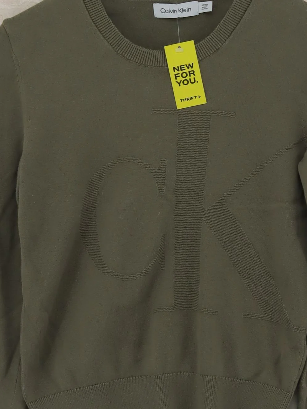 Calvin Klein Women's Jumper S Green 100% Cotton Round Neck Pullover - Image 3