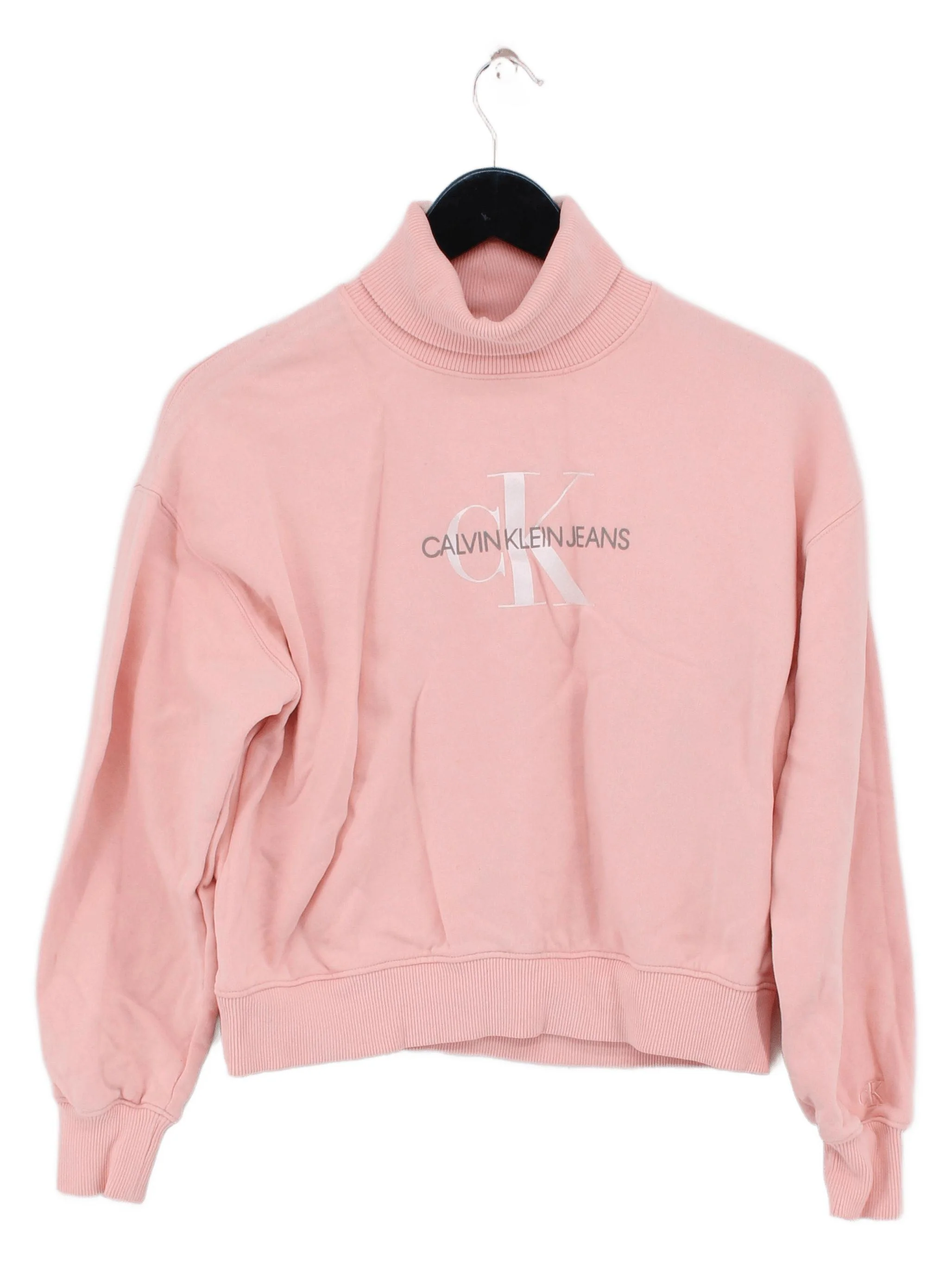 Calvin Klein Women's Jumper S Pink 100% Cotton Roll Neck Pullover