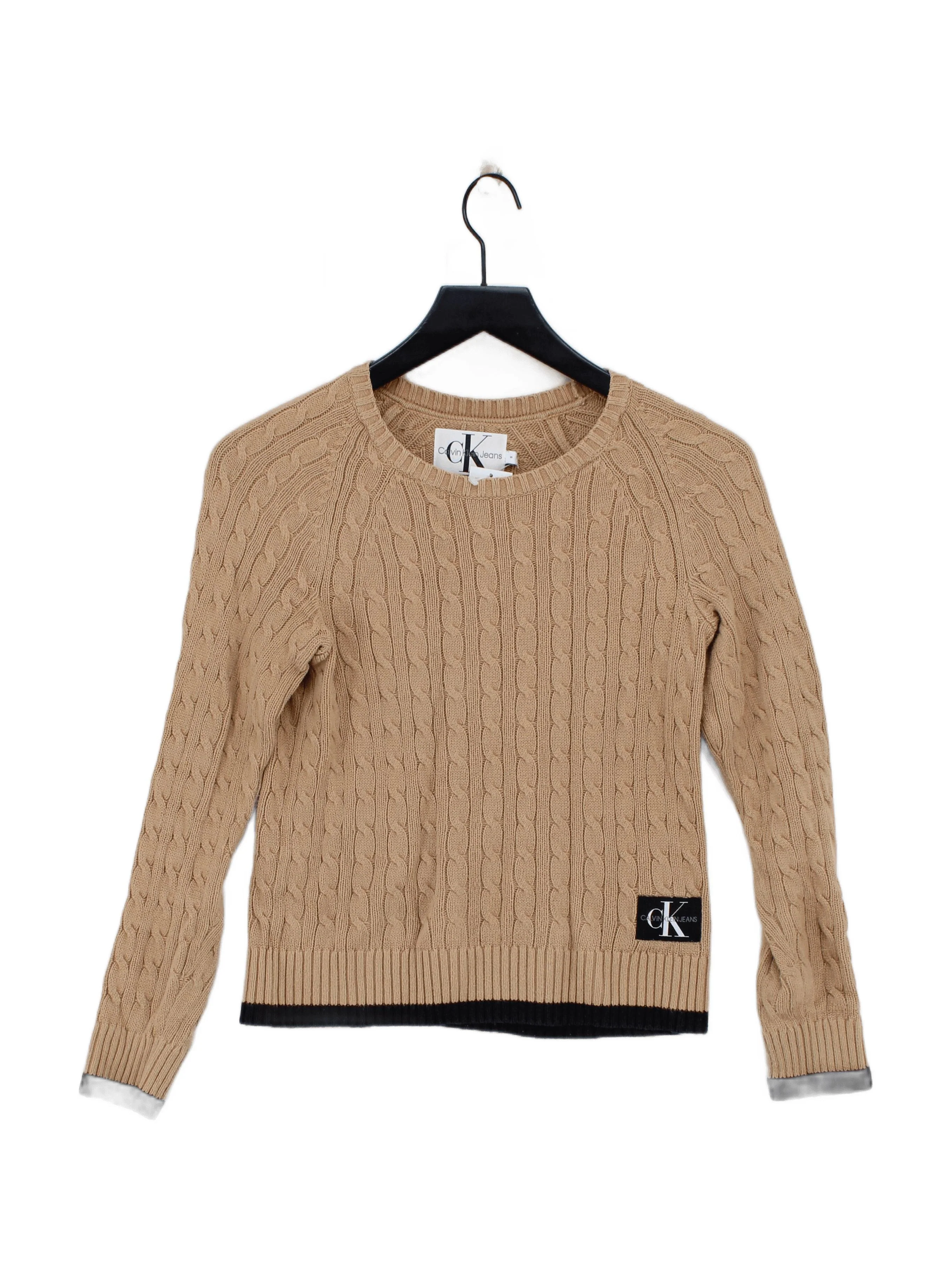 Calvin Klein Women's Jumper S Tan 100% Cotton Round Neck Pullover