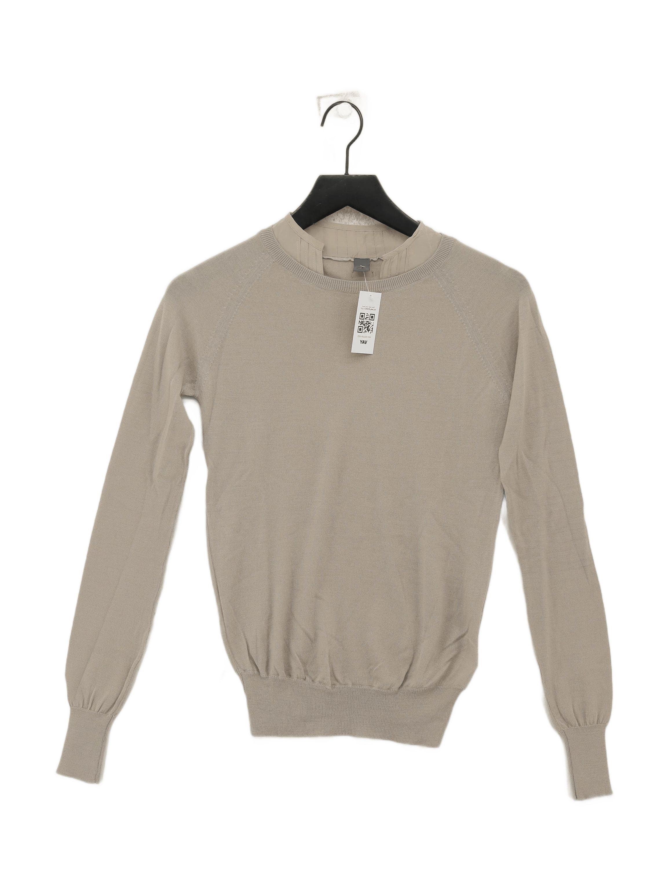 Calvin Klein Women's Jumper UK 8 Cream 100% Wool Round Neck Pullover