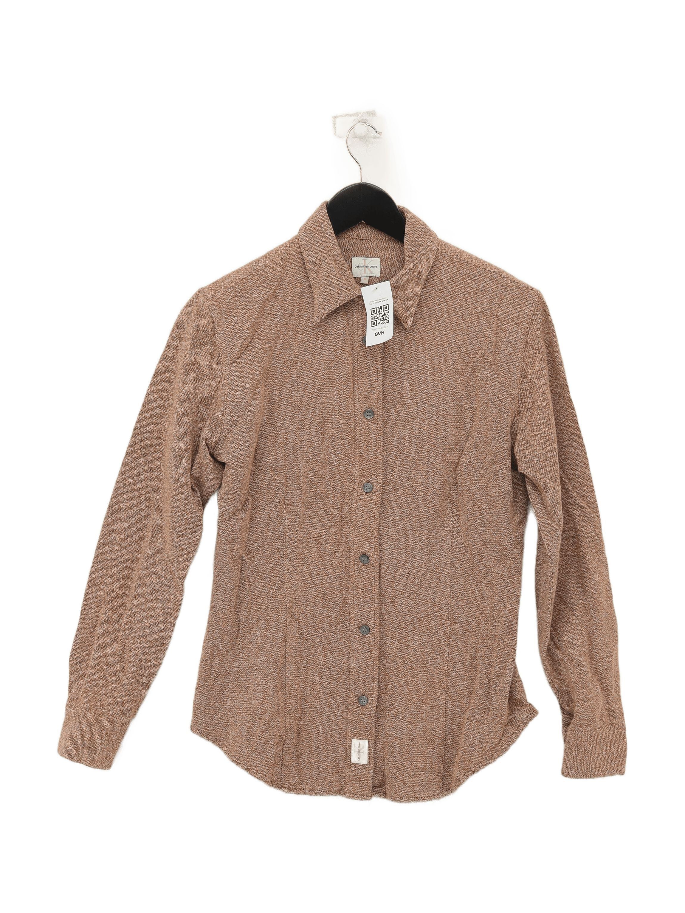 Calvin Klein Women's Shirt M Brown 100% Cotton Long Sleeve Collared Basic