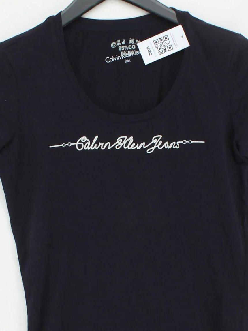Calvin Klein Women's T-Shirt L Black Cotton with Elastane Basic - Image 3