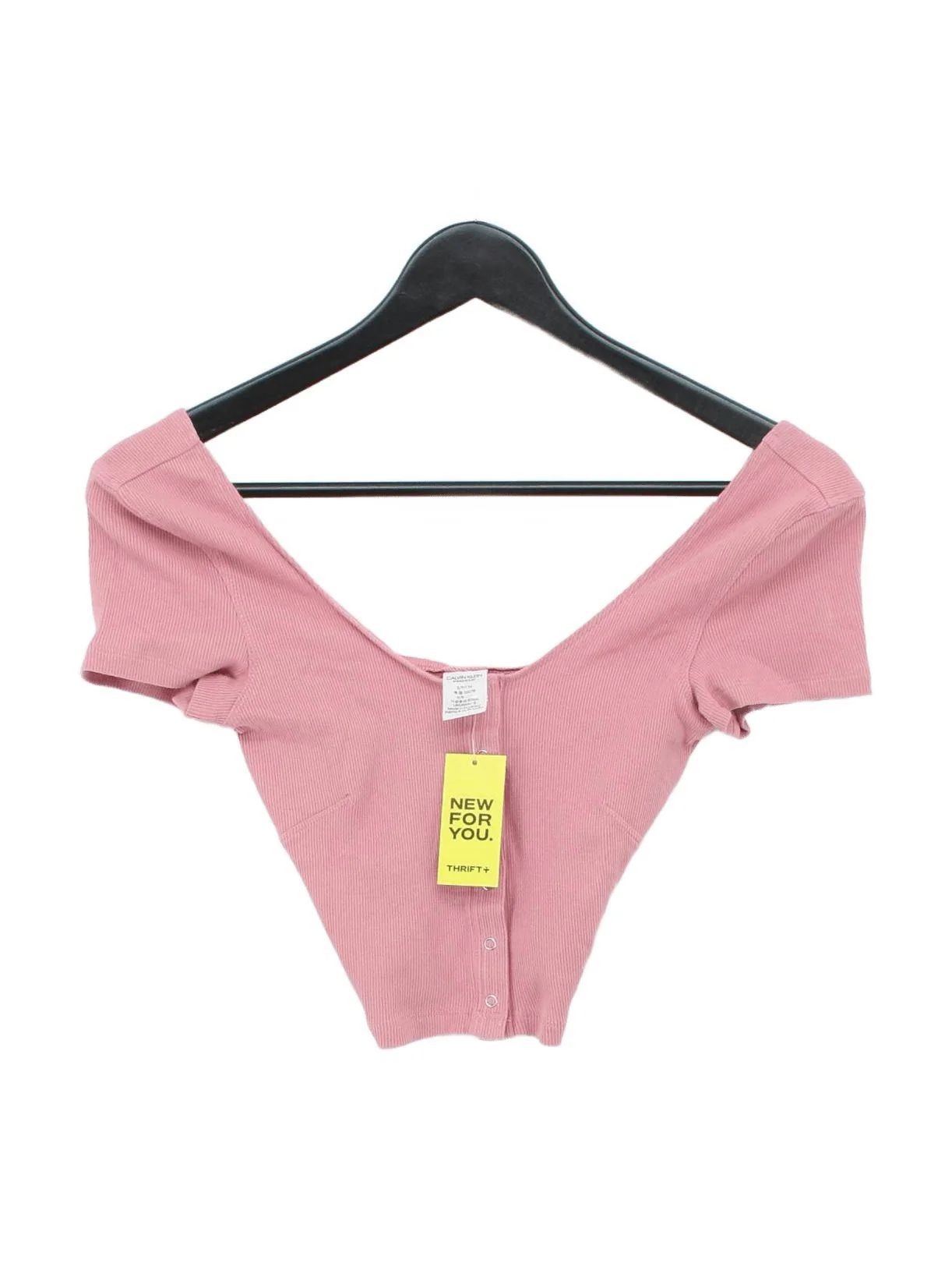 Calvin Klein Women's Top S Pink Cotton with Elastane Short Sleeve V-Neck Basic