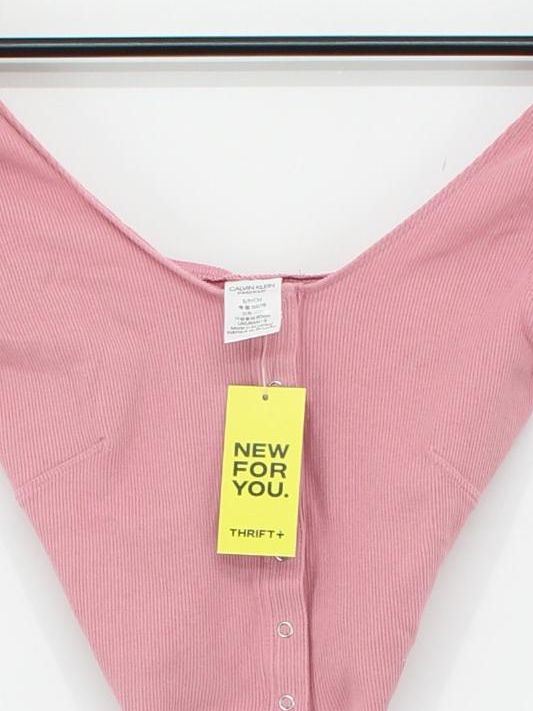 Calvin Klein Women's Top S Pink Cotton with Elastane Short Sleeve V-Neck Basic - Image 3