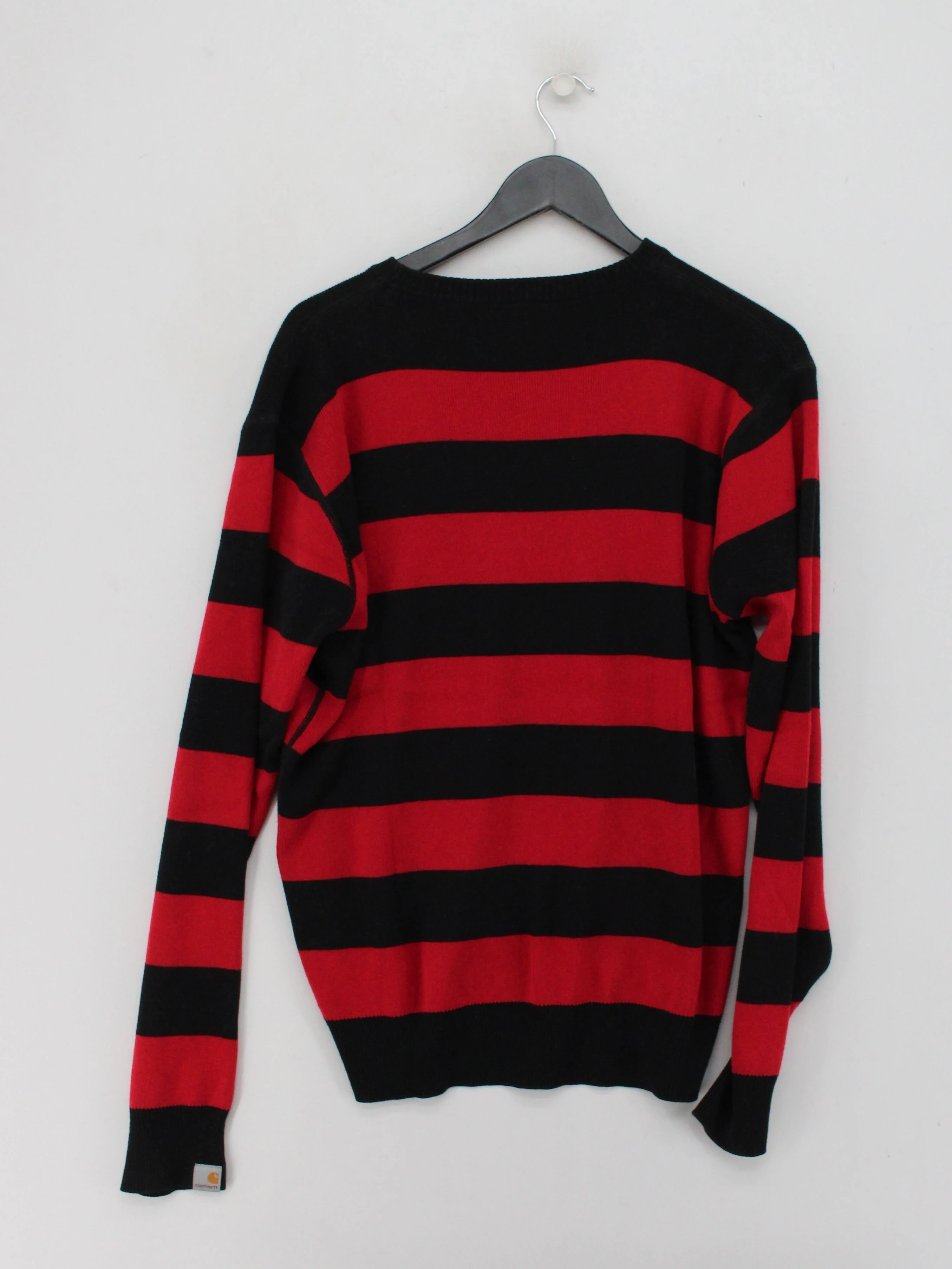 Carhartt Men's Jumper L Red Striped Cotton with Acrylic Round Neck Pullover - Image 2