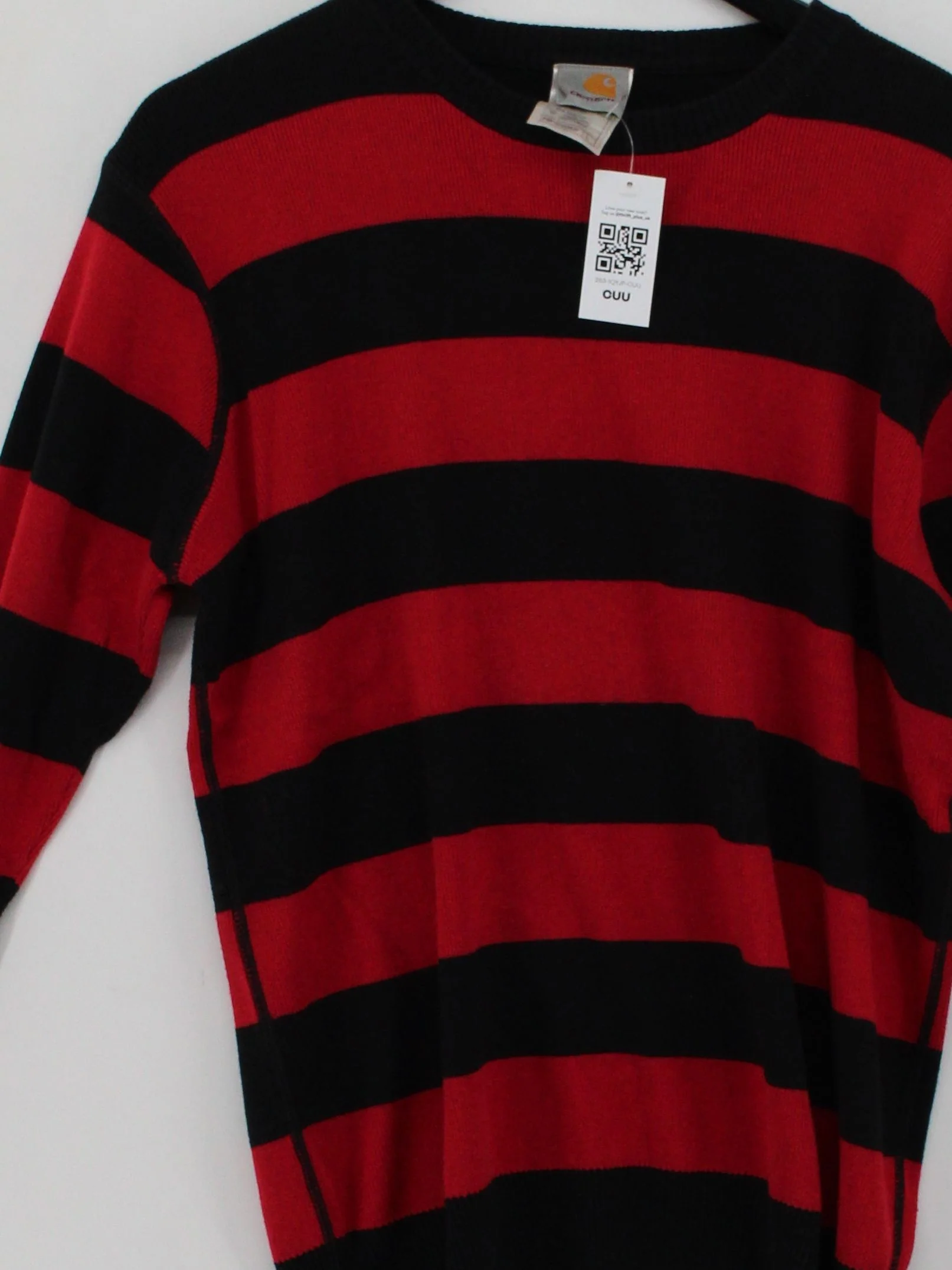 Carhartt Men's Jumper L Red Striped Cotton with Acrylic Round Neck Pullover - Image 3