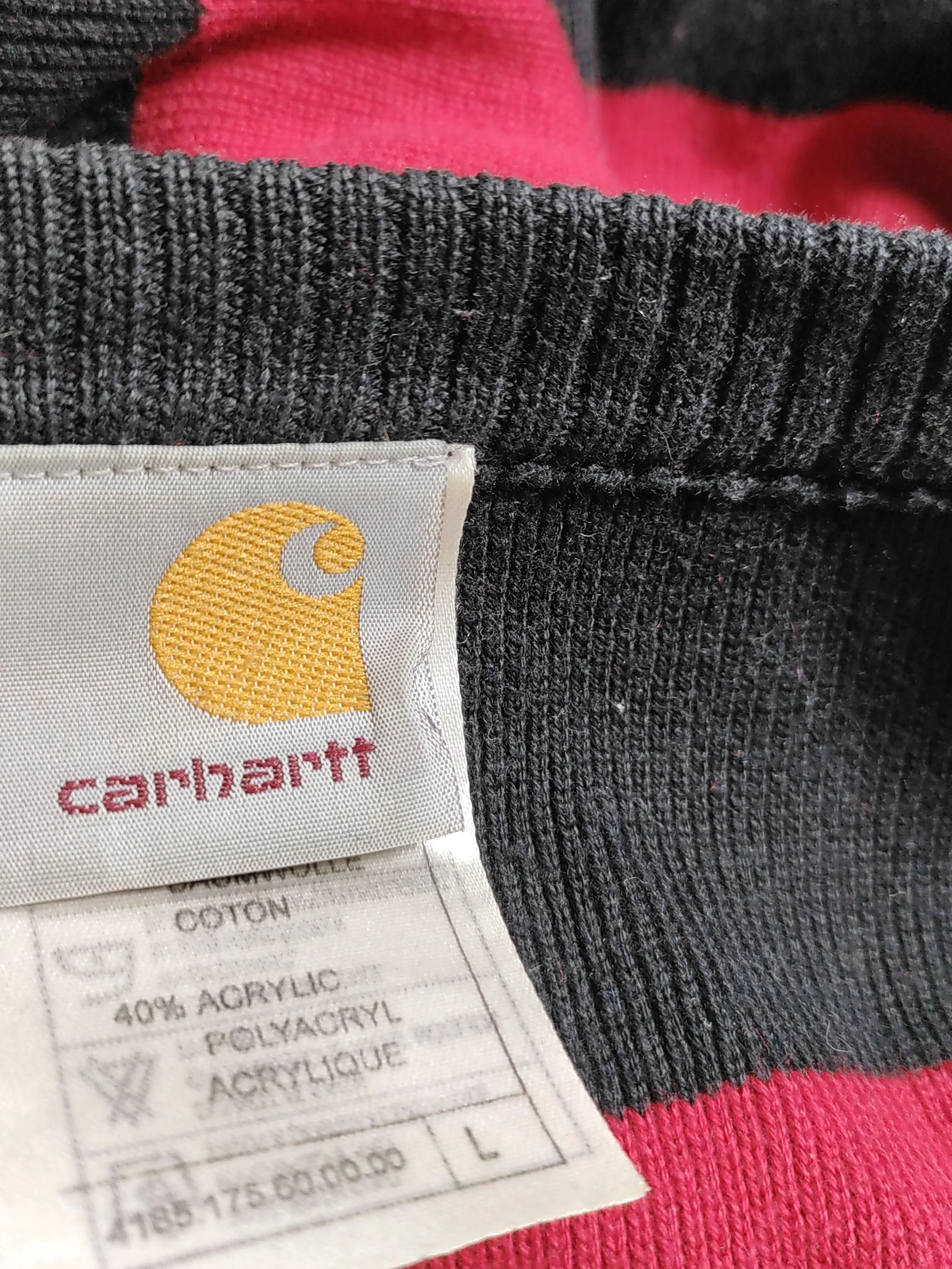 Carhartt Men's Jumper L Red Striped Cotton with Acrylic Round Neck Pullover - Image 5