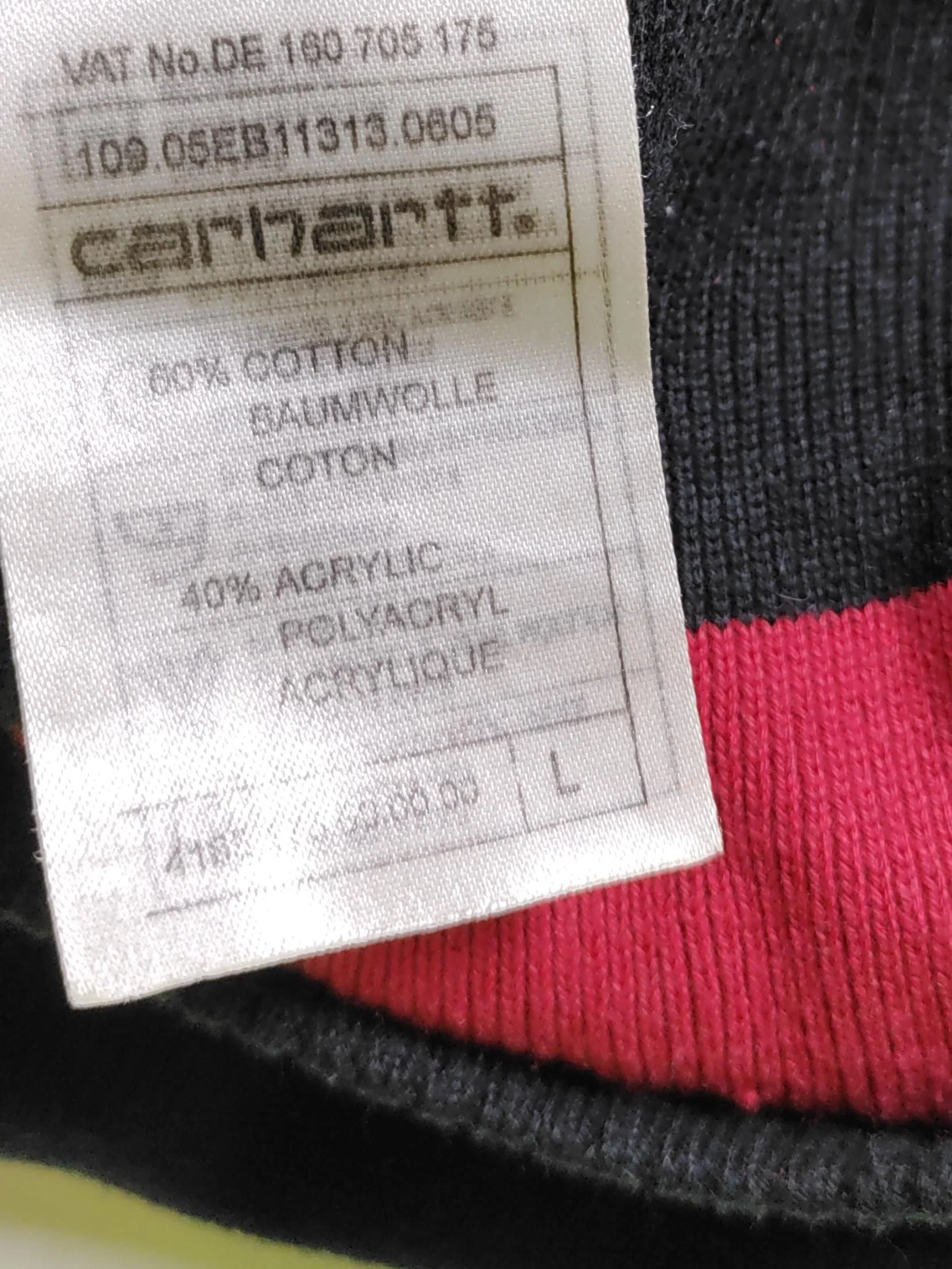 Carhartt Men's Jumper L Red Striped Cotton with Acrylic Round Neck Pullover - Image 6