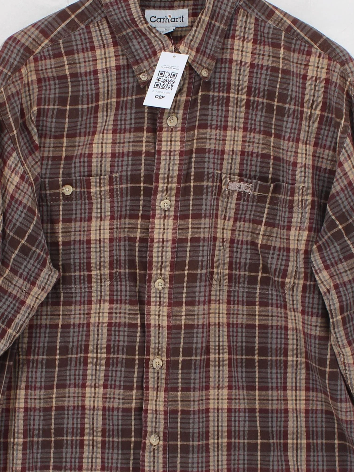 Carhartt Men's Shirt L Brown Checkered 100% Cotton Basic - Image 3