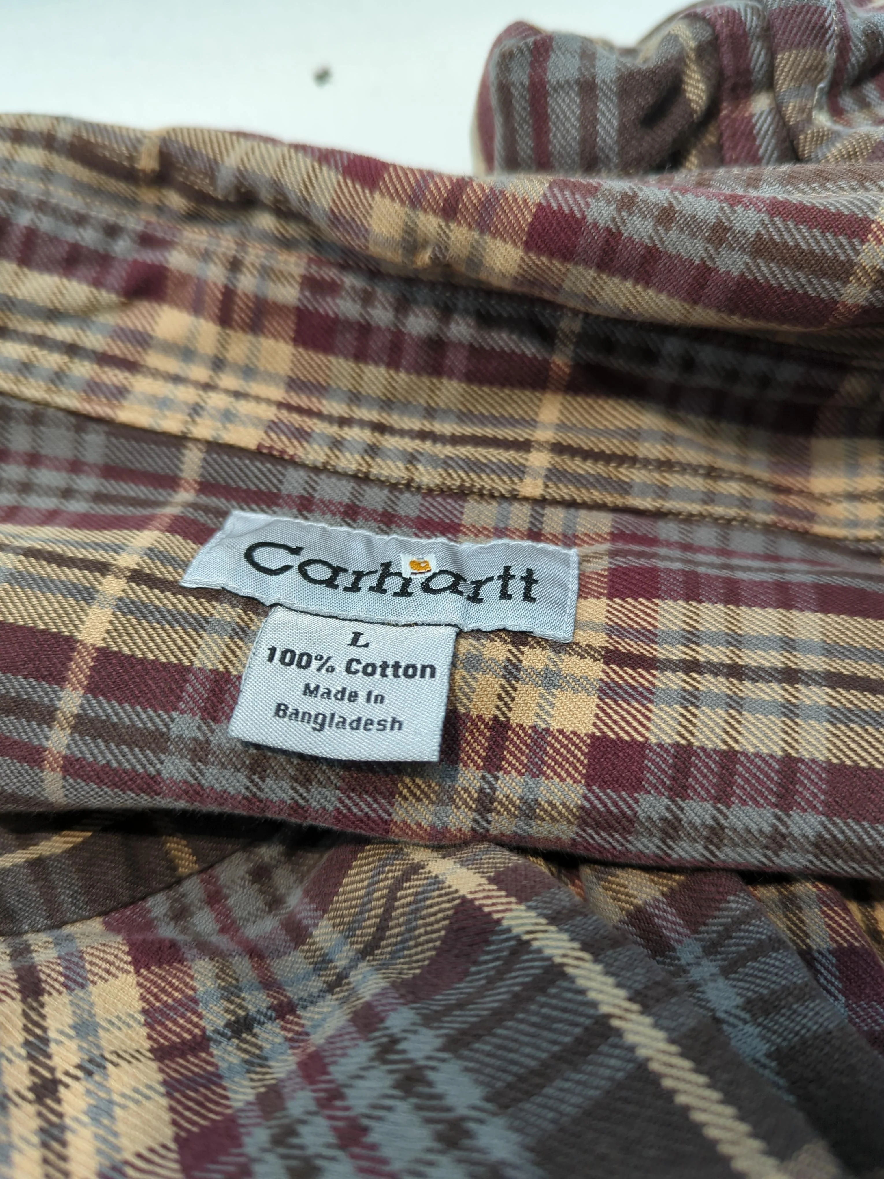 Carhartt Men's Shirt L Brown Checkered 100% Cotton Basic - Image 6