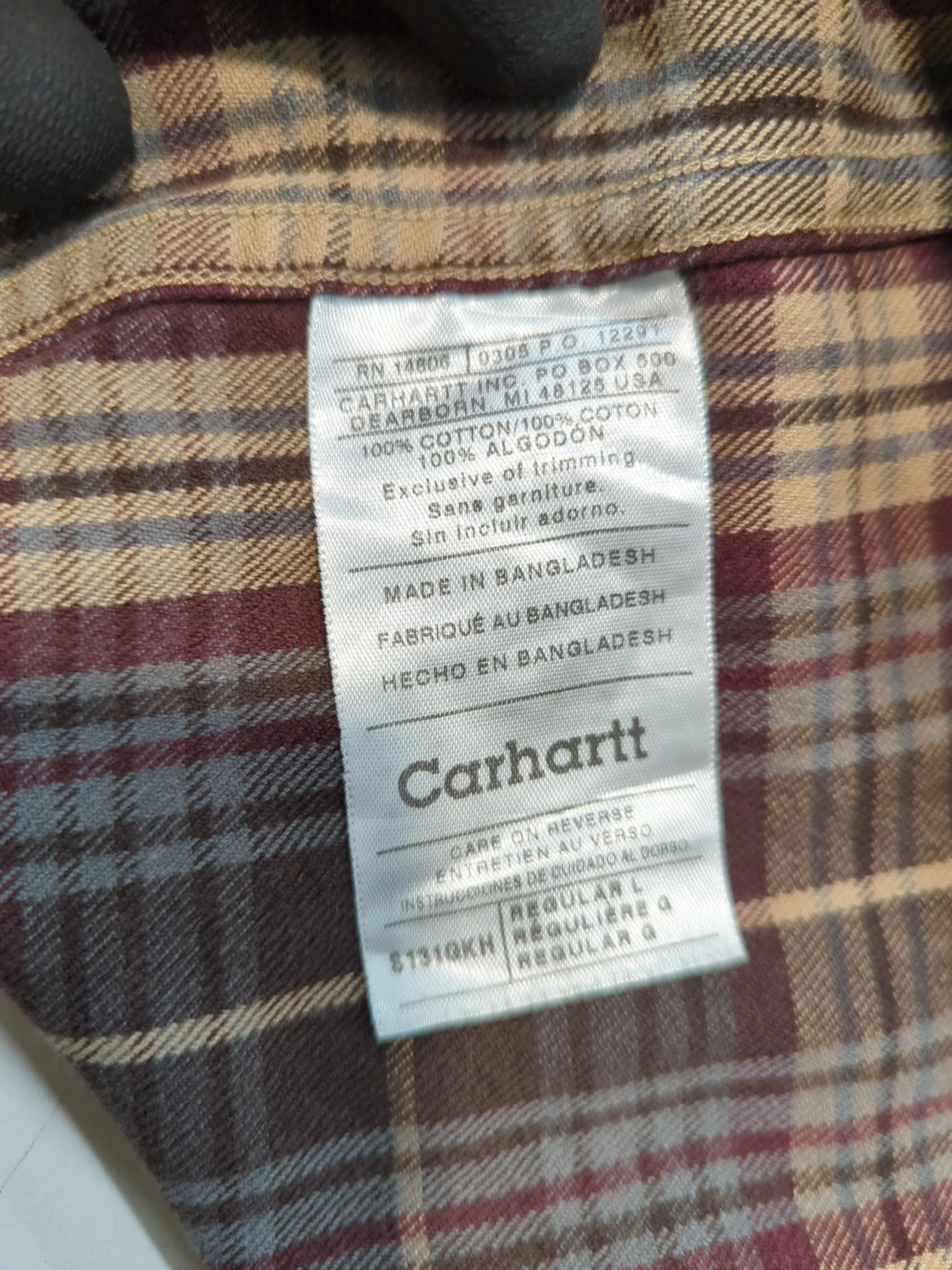 Carhartt Men's Shirt L Brown Checkered 100% Cotton Basic - Image 7