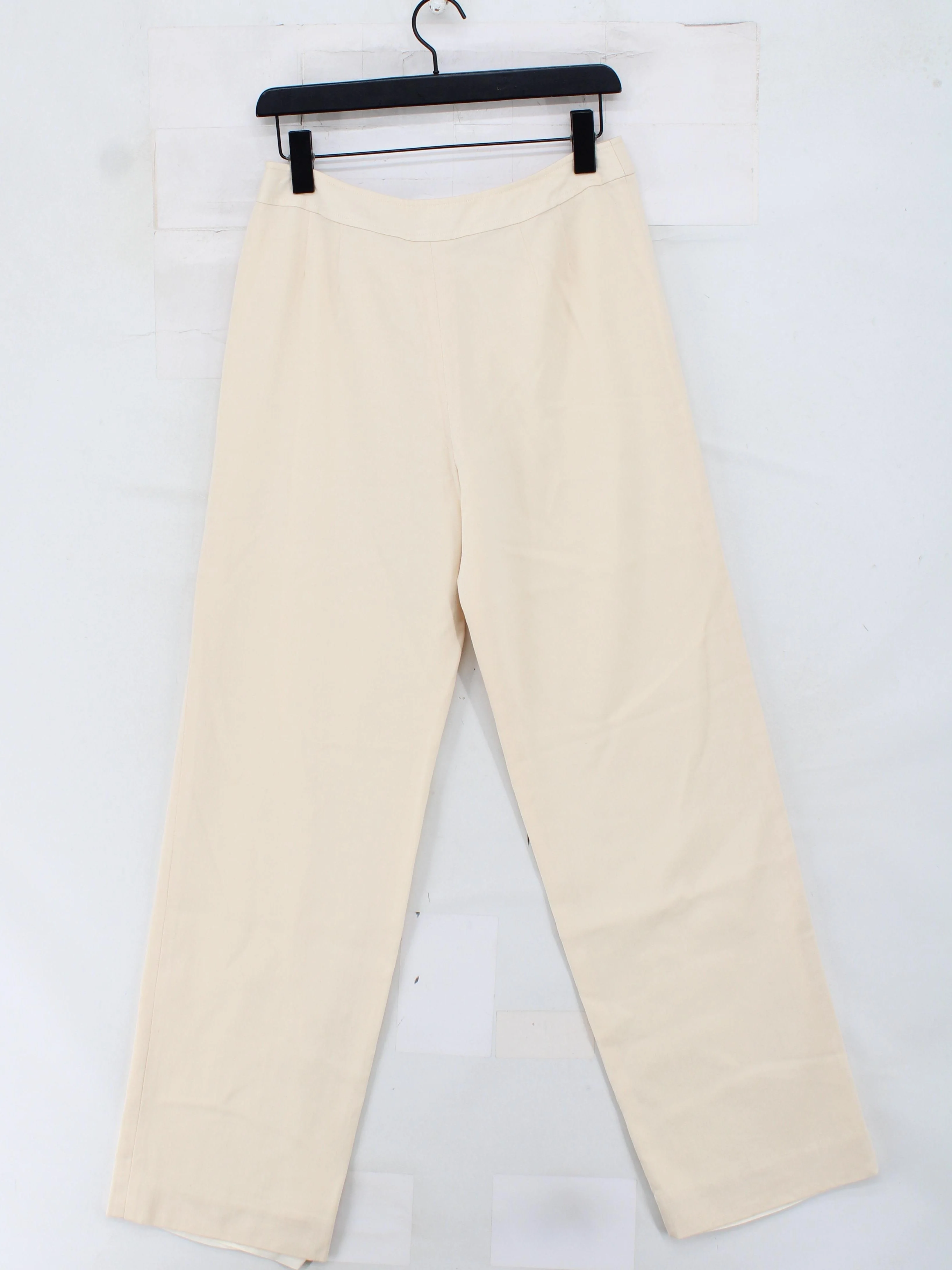 Carlisle Women's Trousers UK 12 Cream 100% Wool Wide-Leg Chino - Image 2