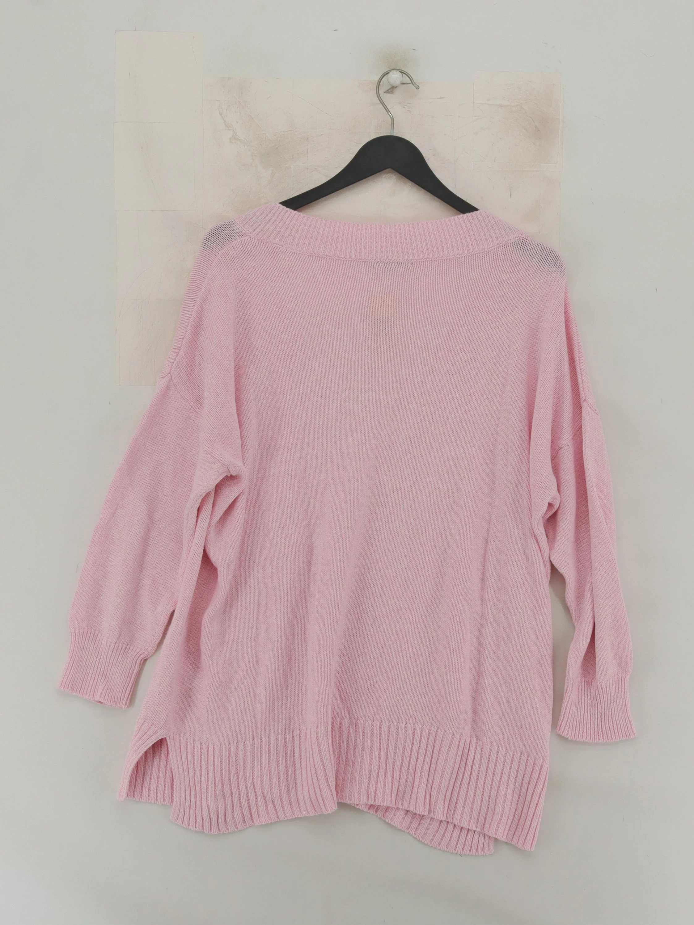 Cash CA Women's Jumper L Pink Cotton with Linen, Polyester V-Neck Pullover - Image 2