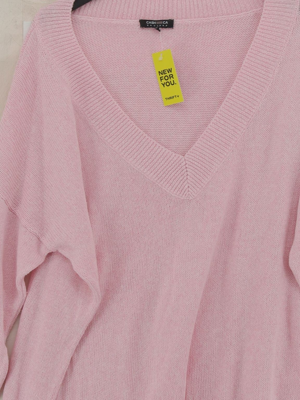 Cash CA Women's Jumper L Pink Cotton with Linen, Polyester V-Neck Pullover - Image 3